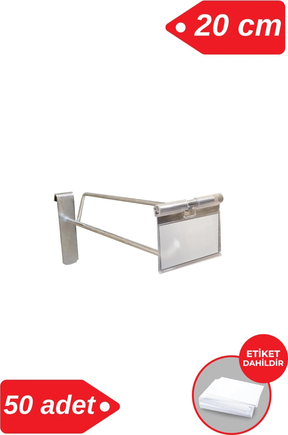 20 cm - 50 Adet Galvaniz Etiketli Tel Pano Kancası Raf Askısı
