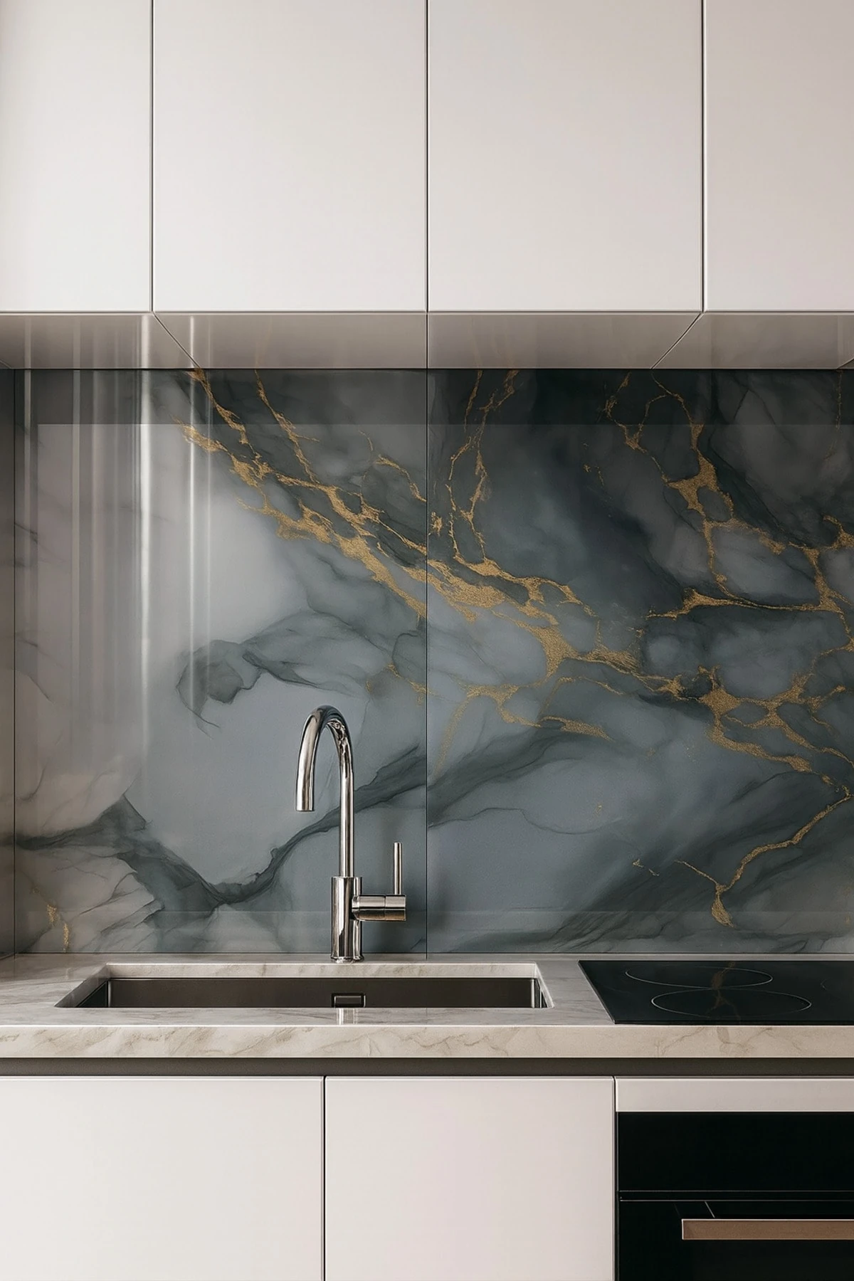 60x120 Cm (0,72 m²) Kendinden Yapışkanlı Mavi Gold Mermer Desenli Pvc Karo Panel Banyo Mutfak J9001