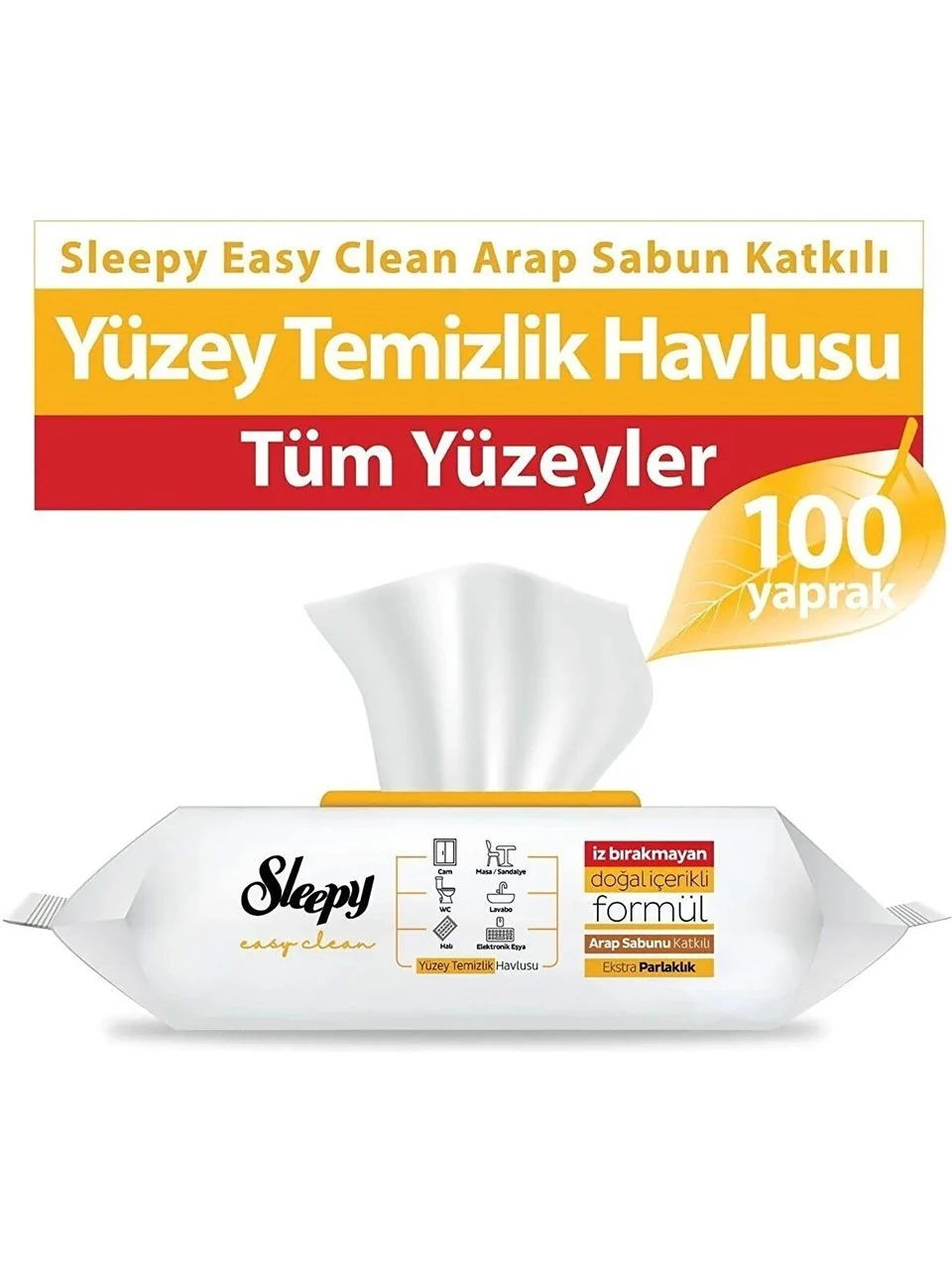 Sleepy Easy Clean Arap Sabunu Katkılı Islak Yüzey Temizlik Havlusu & Mendili 100 Yaprak