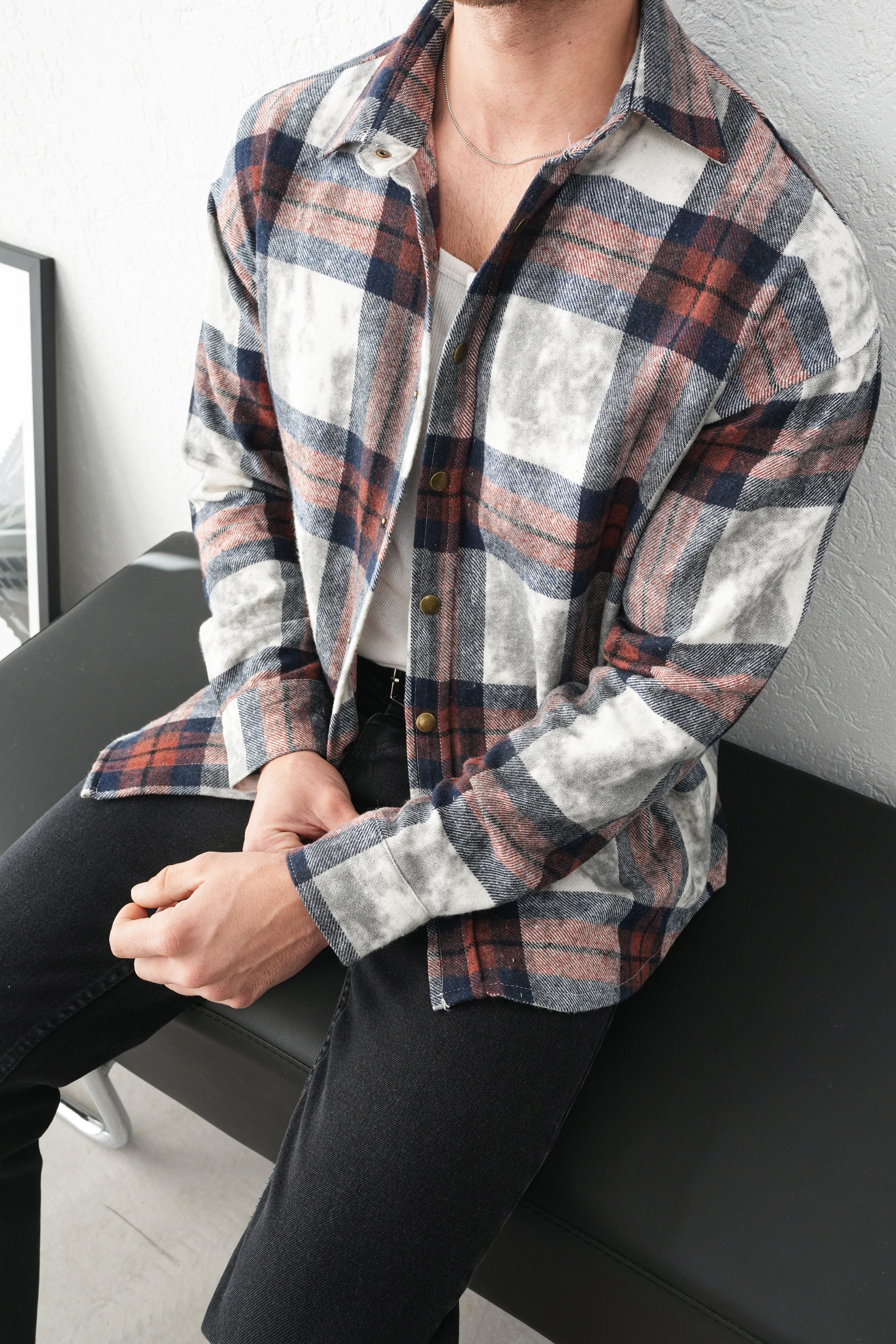 Oduncu Gömlek Kareli Desenli Oversize Fit FW255000 - Bordo