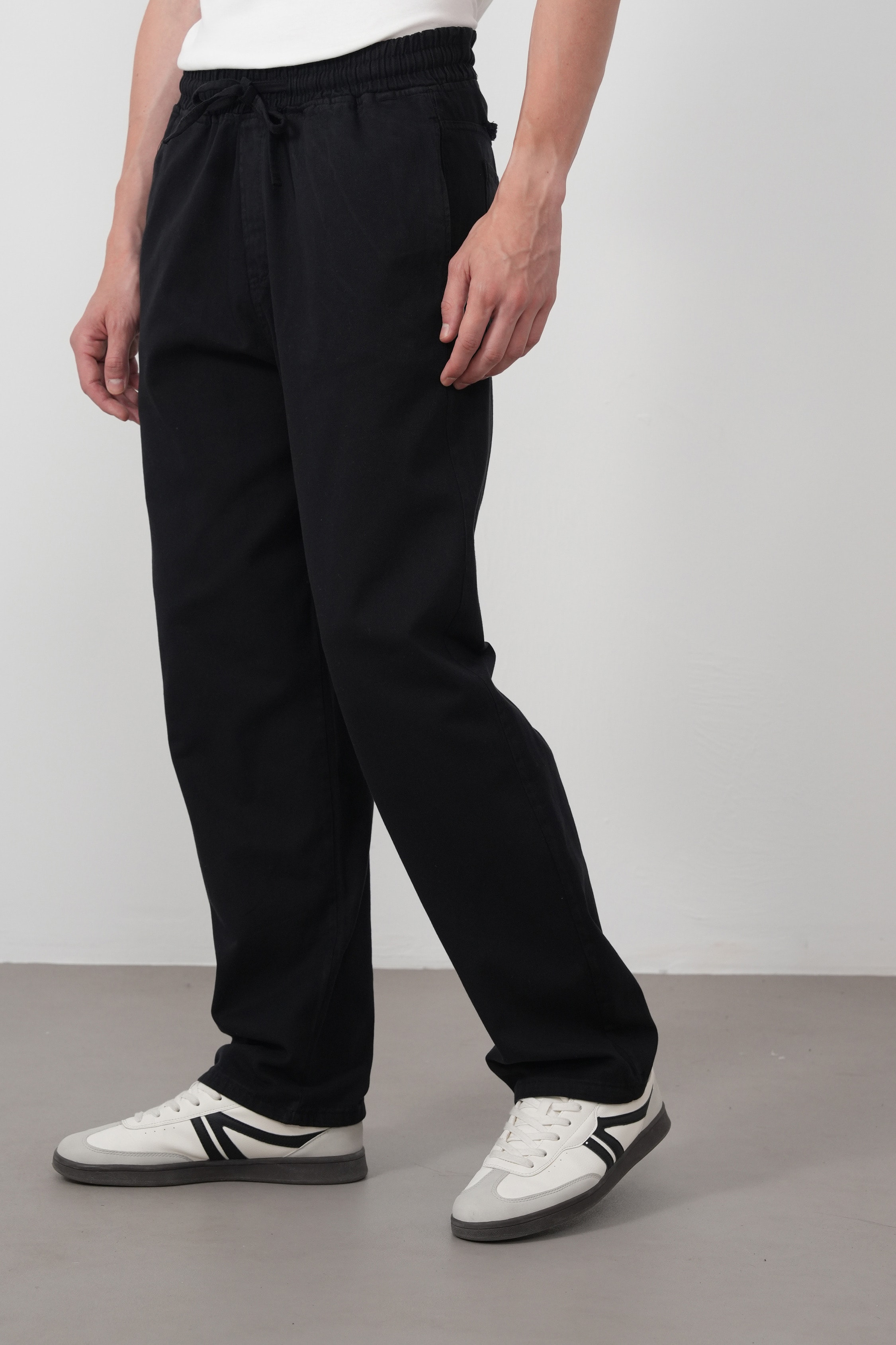Bağcıklı Rahat Fit Denim Pantolon FW256001 - Siyah