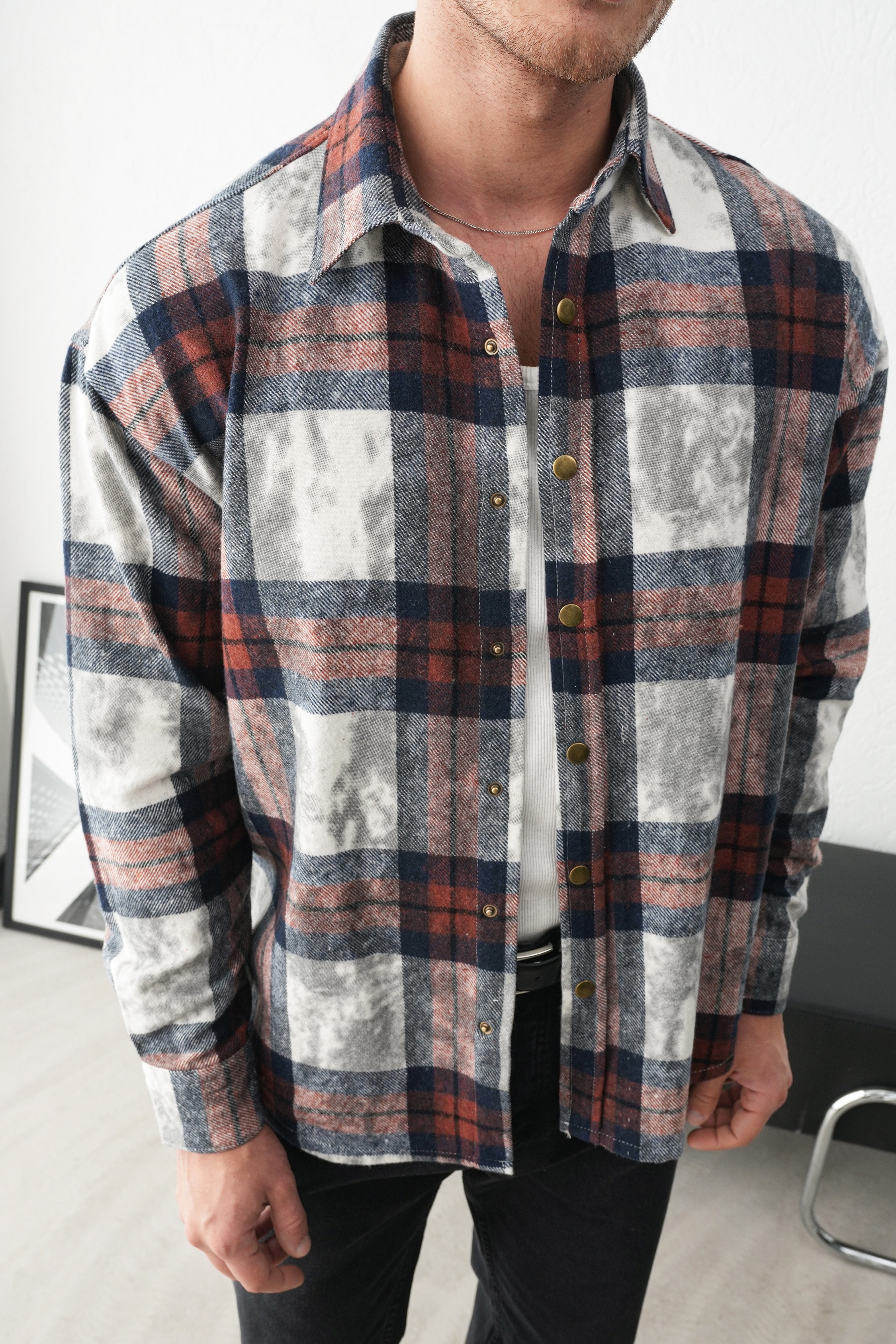Oduncu Gömlek Kareli Desenli Oversize Fit FW255000 - Bordo