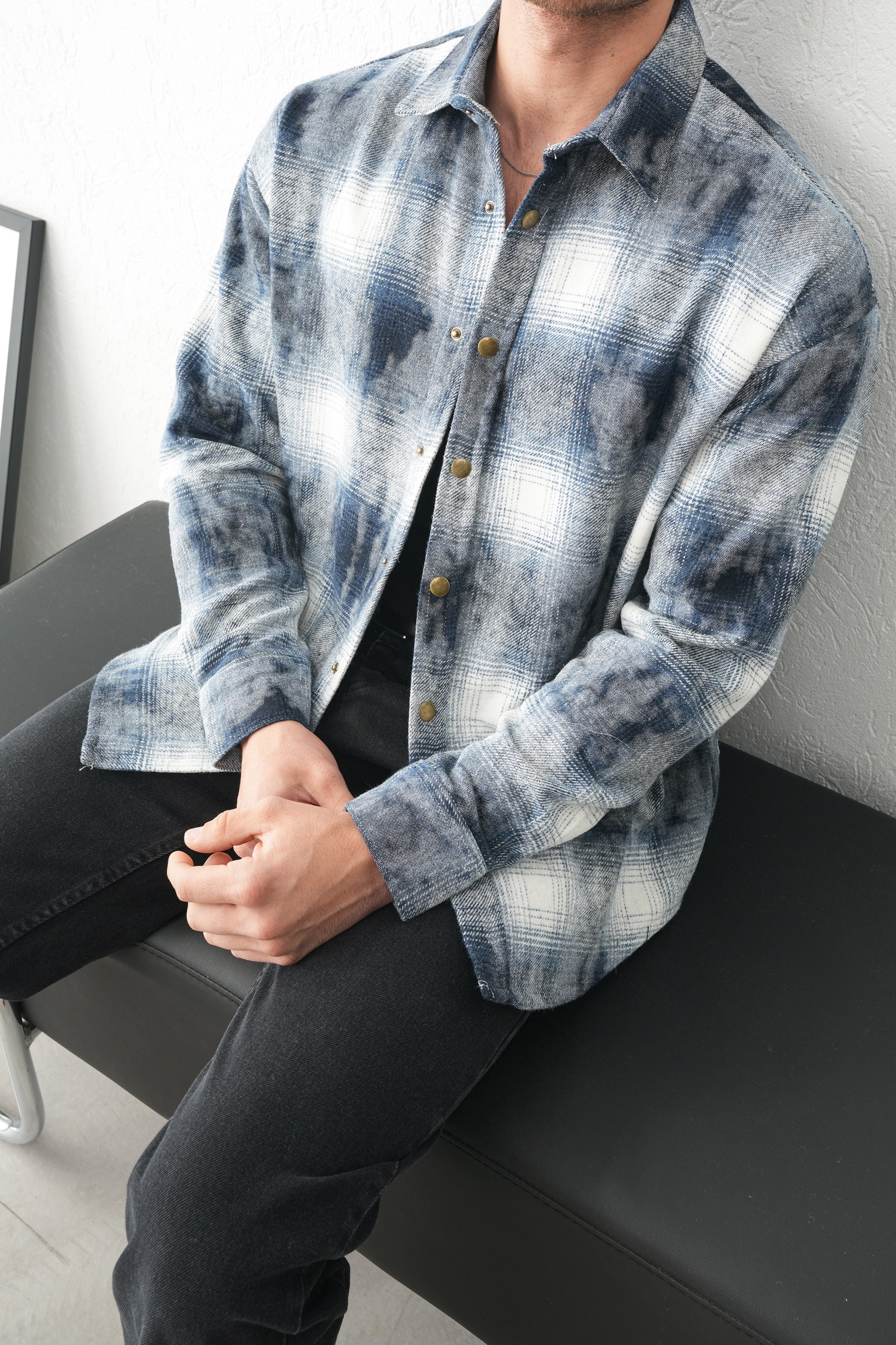 Oduncu Gömlek Kareli Desenli Oversize Fit FW255000 - Lacivert