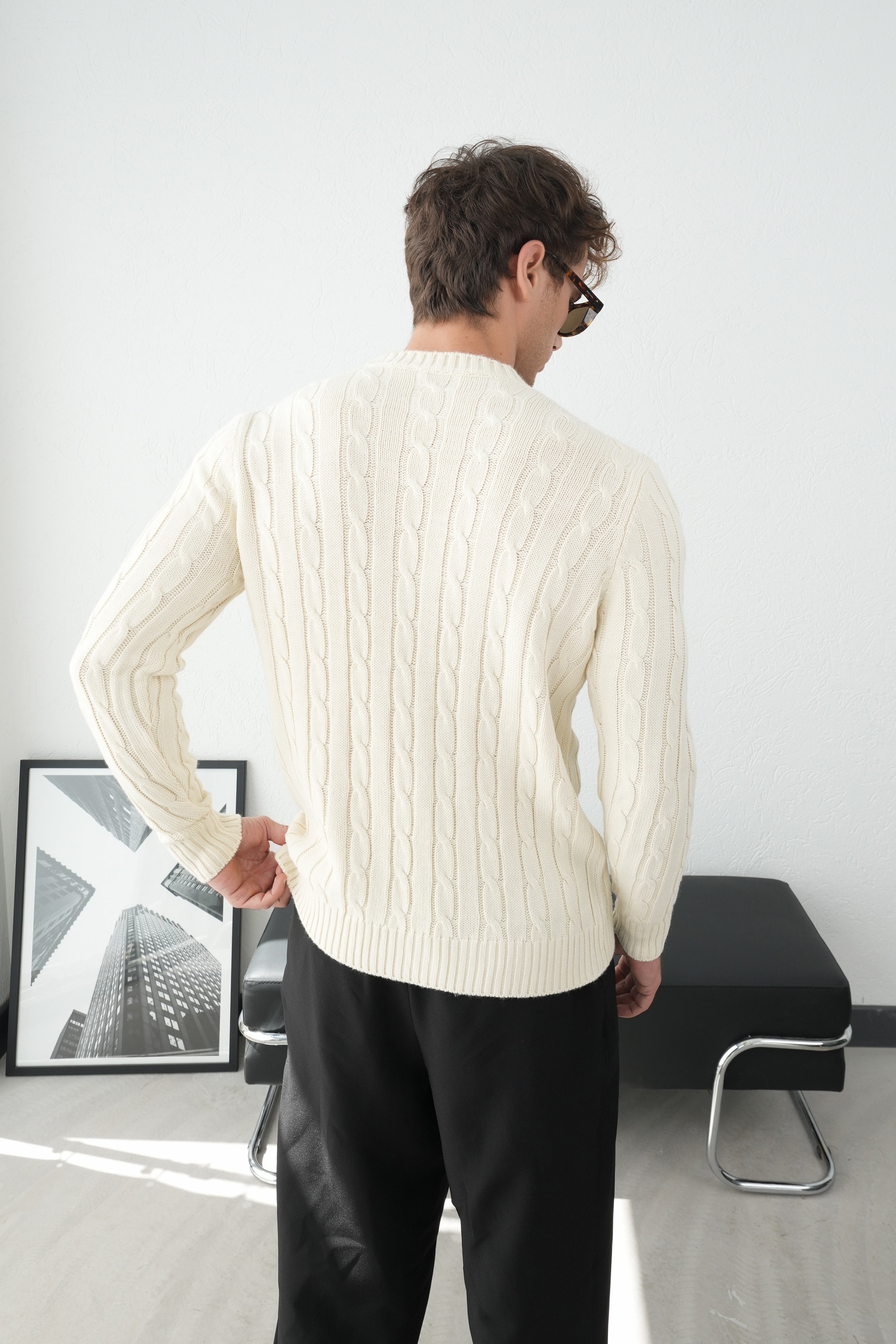 Örgü Desenli Triko Kazak FW254001 - Vanilya