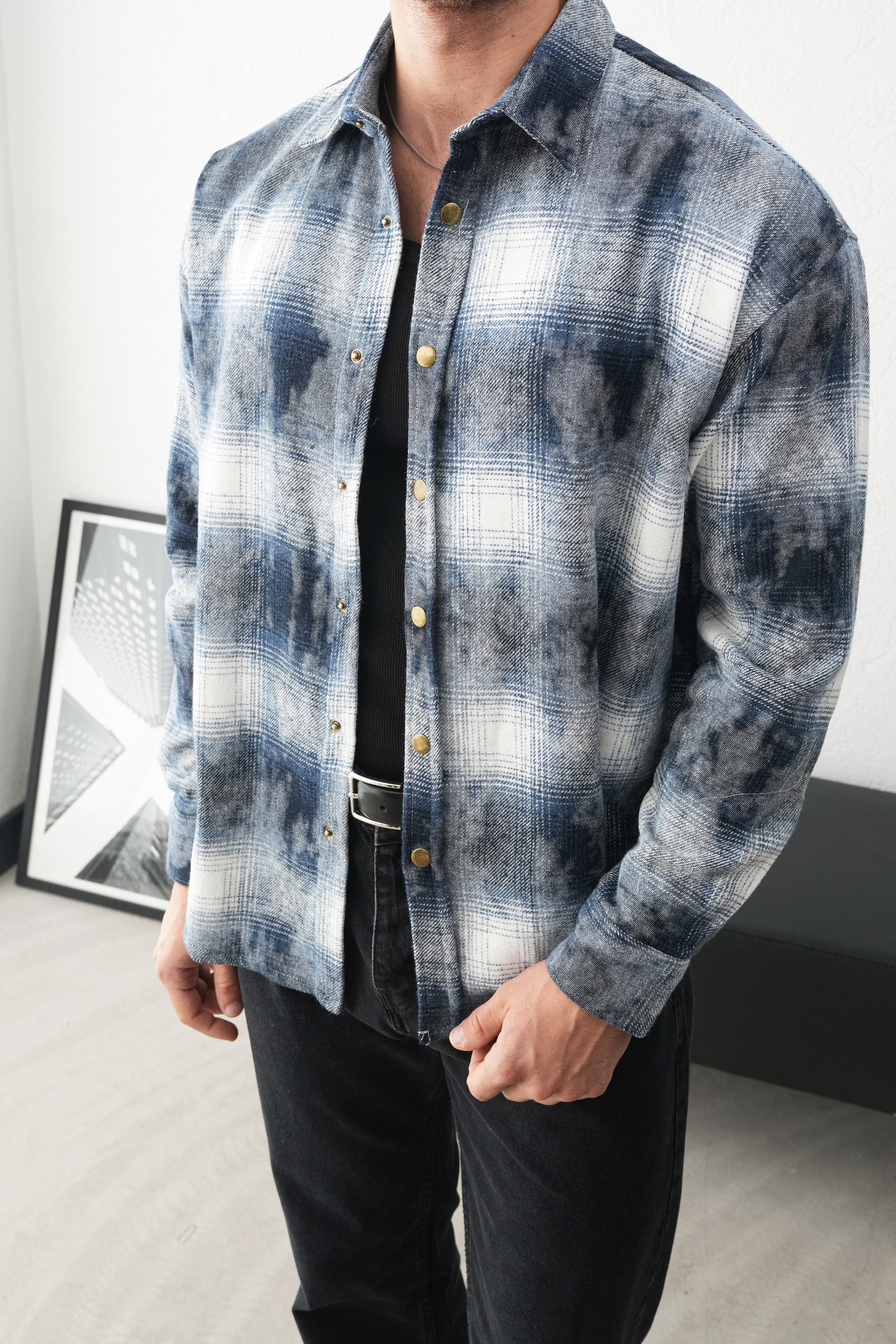 Oduncu Gömlek Kareli Desenli Oversize Fit FW255000 - Lacivert