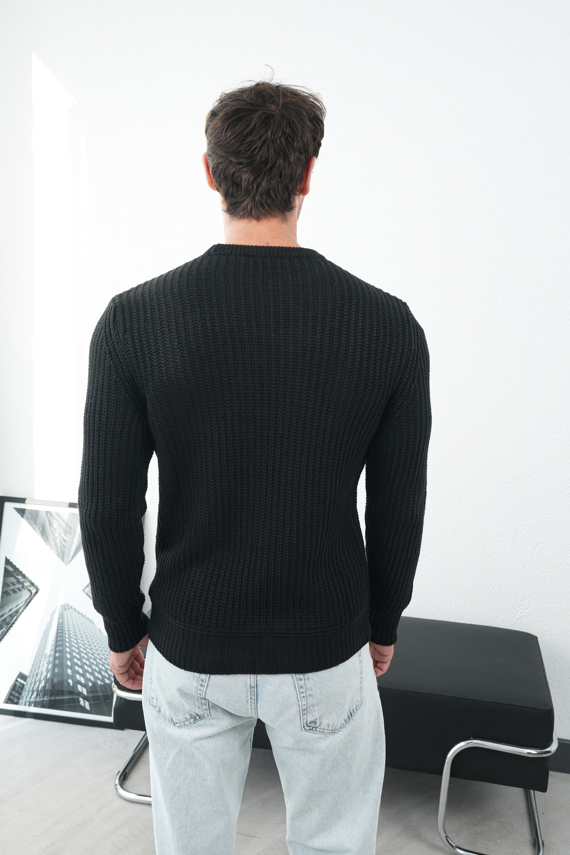 Fitilli Bisiklet Yaka Triko Kazak FW254006 - Siyah