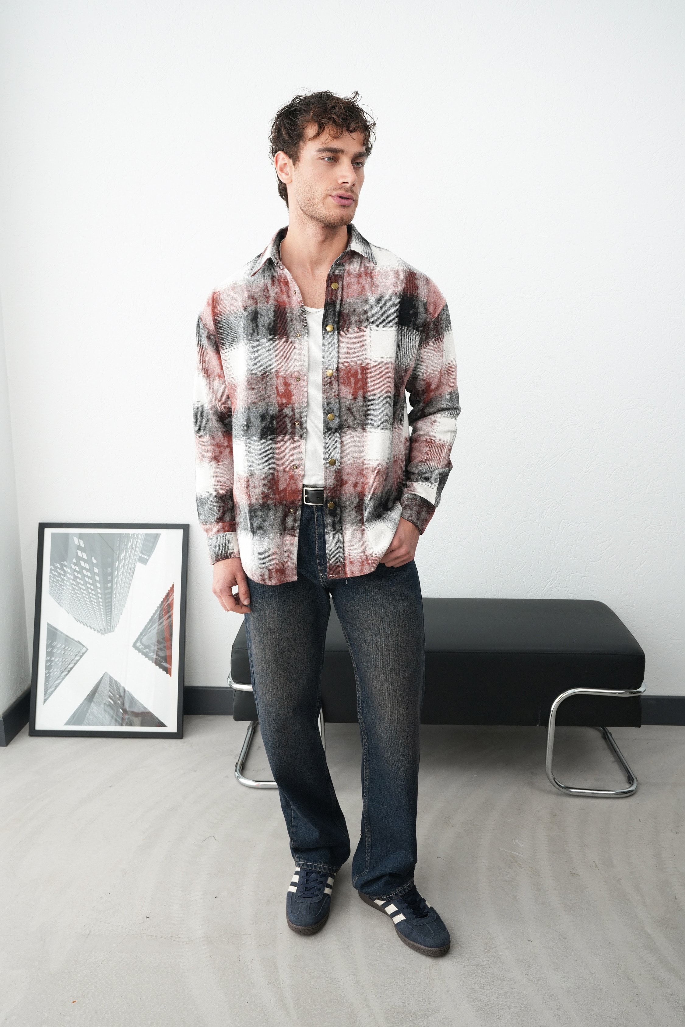 Oduncu Gömlek Kareli Desenli Oversize Fit FW255000 - Kırmızı