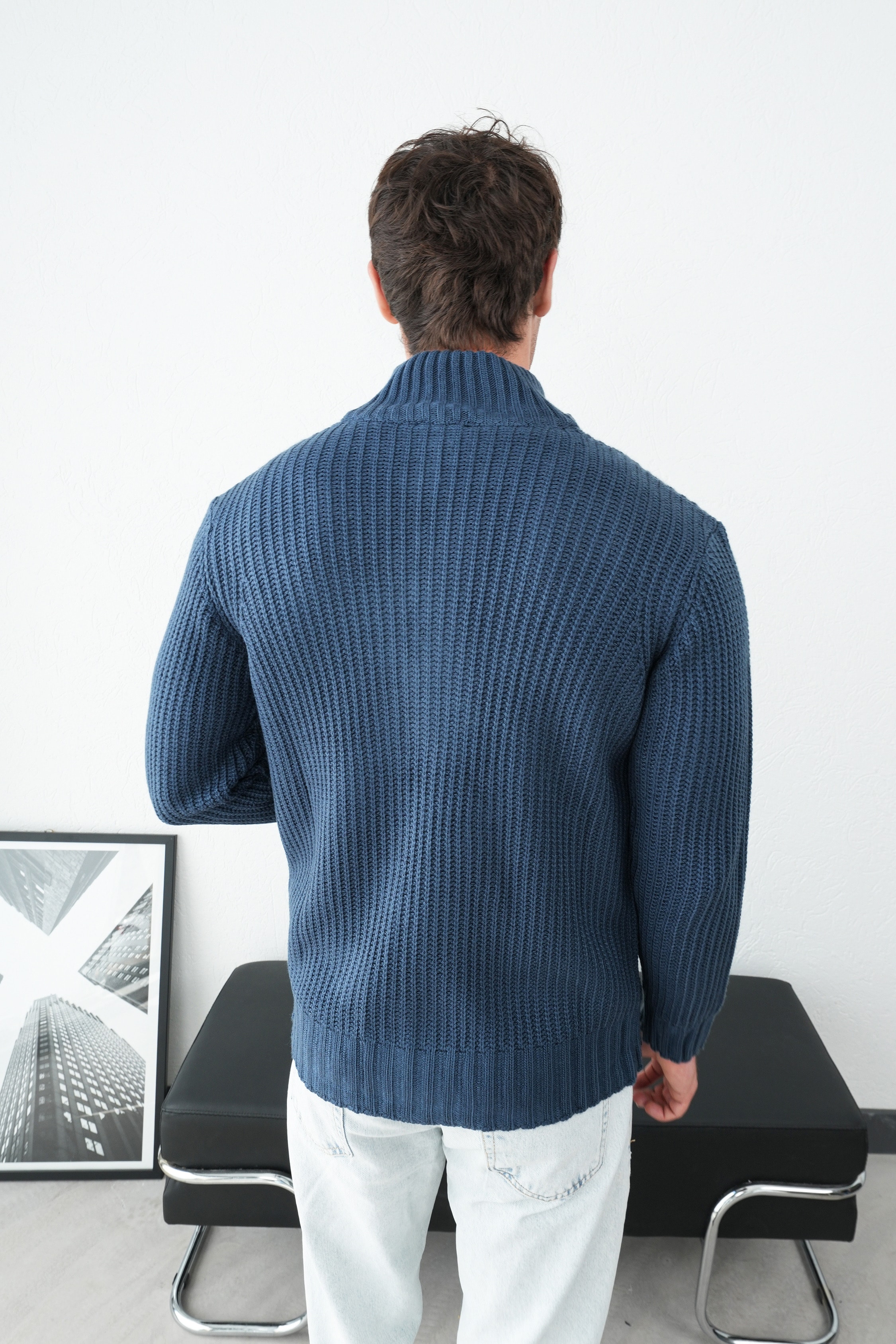 Kalın Dokulu Fitilli Hırka FW259002 - İndigo
