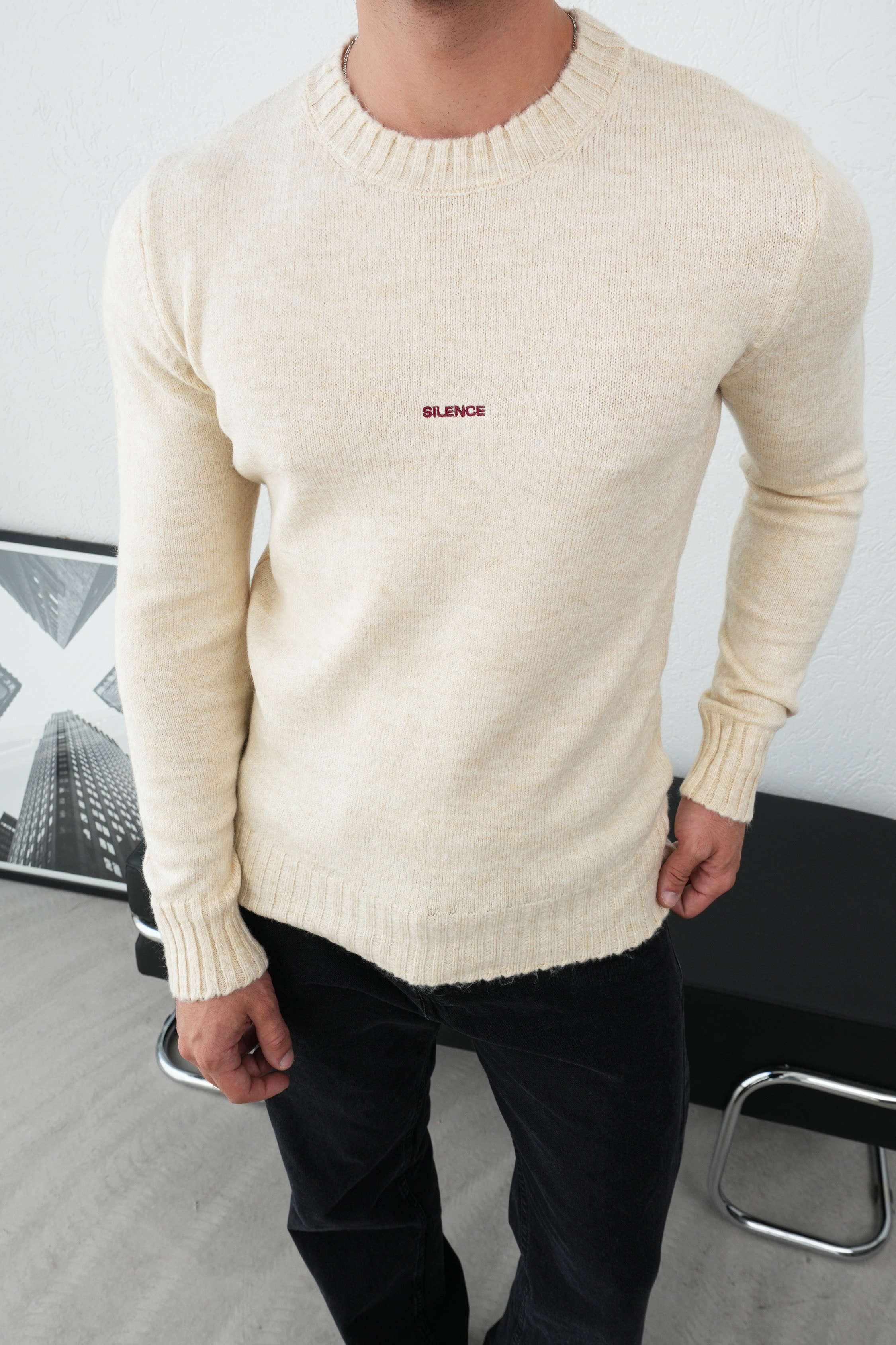 Basic Ribanalı Triko Kazak FW254007 - Vanilya
