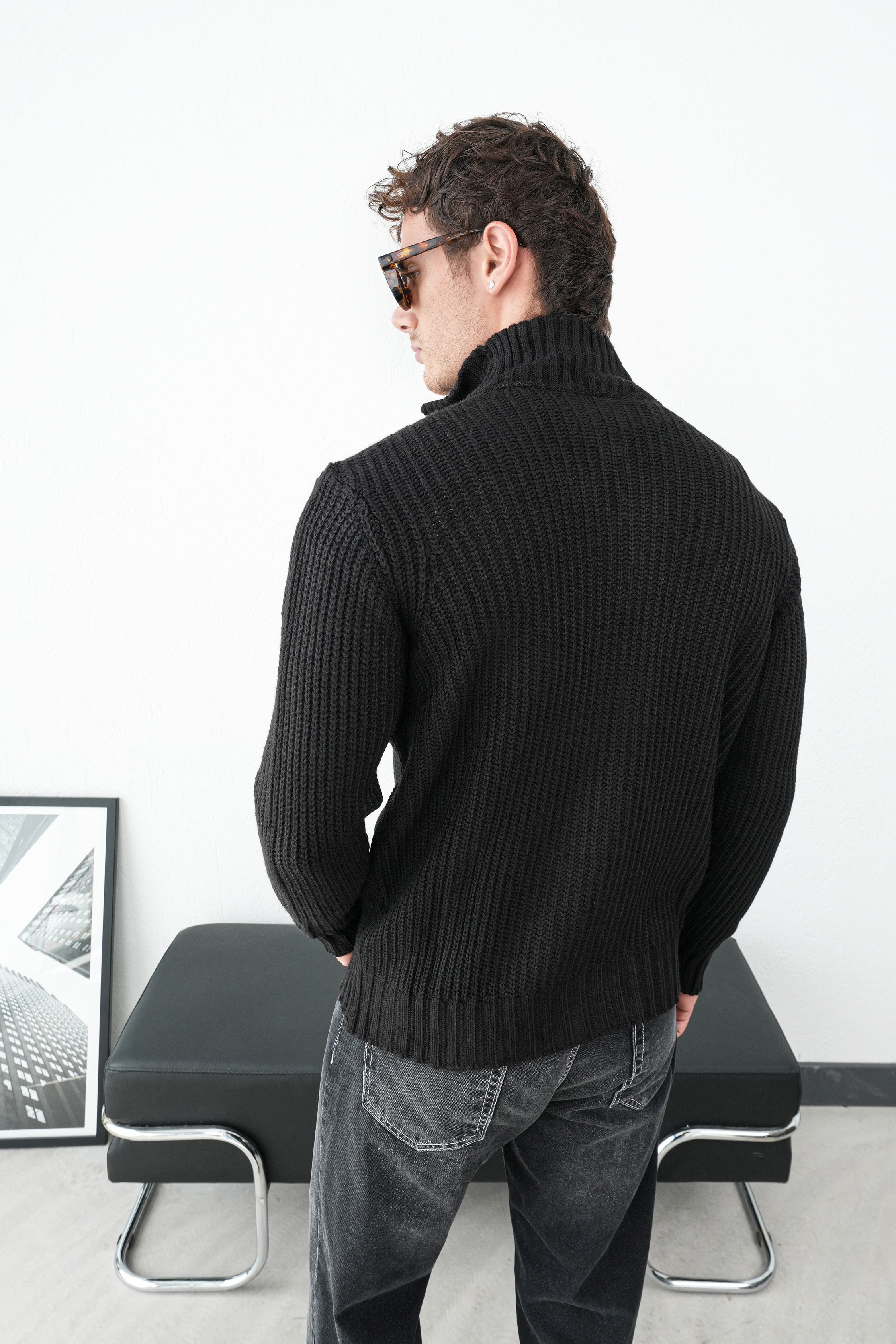 Kalın Dokulu Fitilli Hırka FW259002 - Siyah