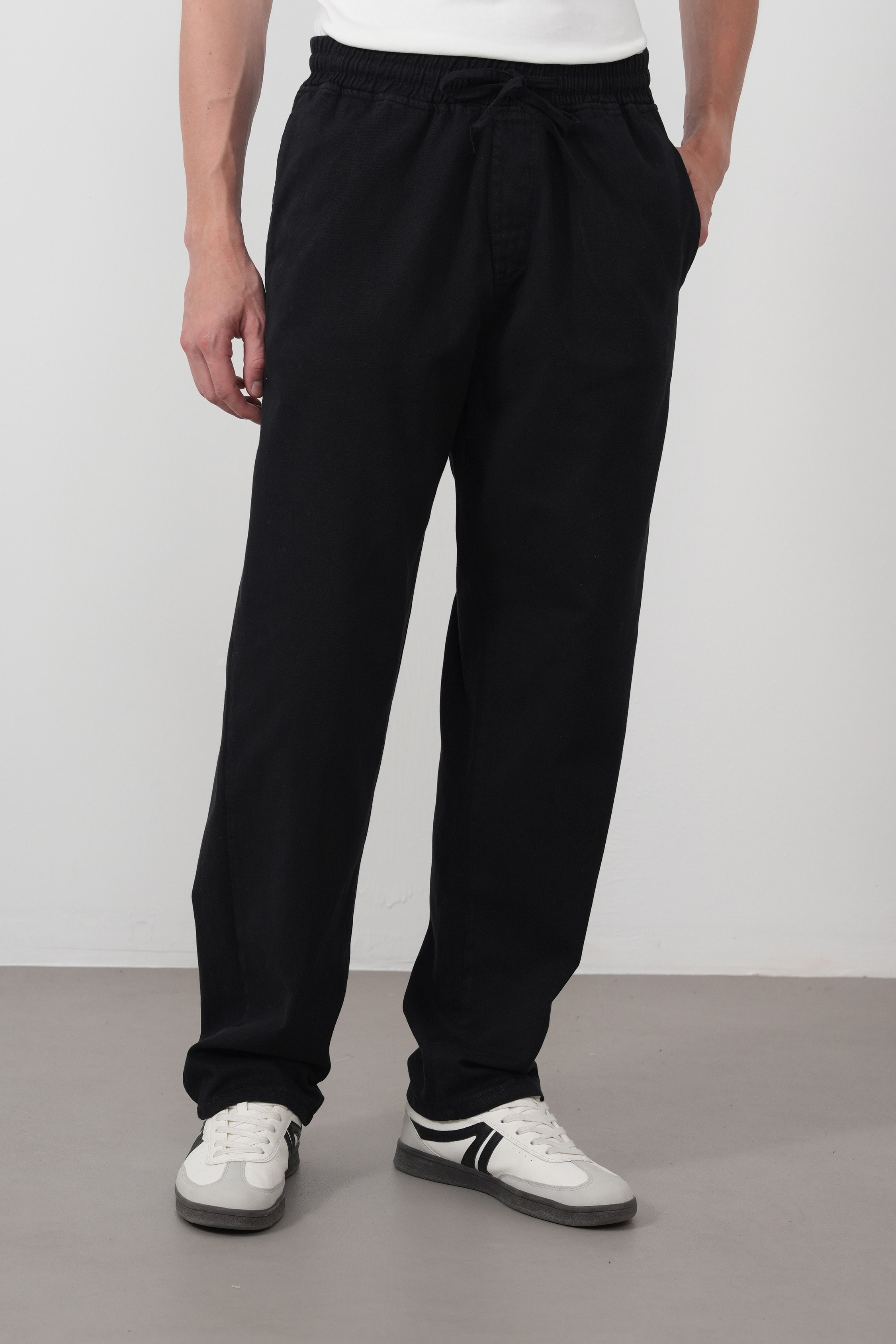 Bağcıklı Rahat Fit Denim Pantolon FW256001 - Siyah