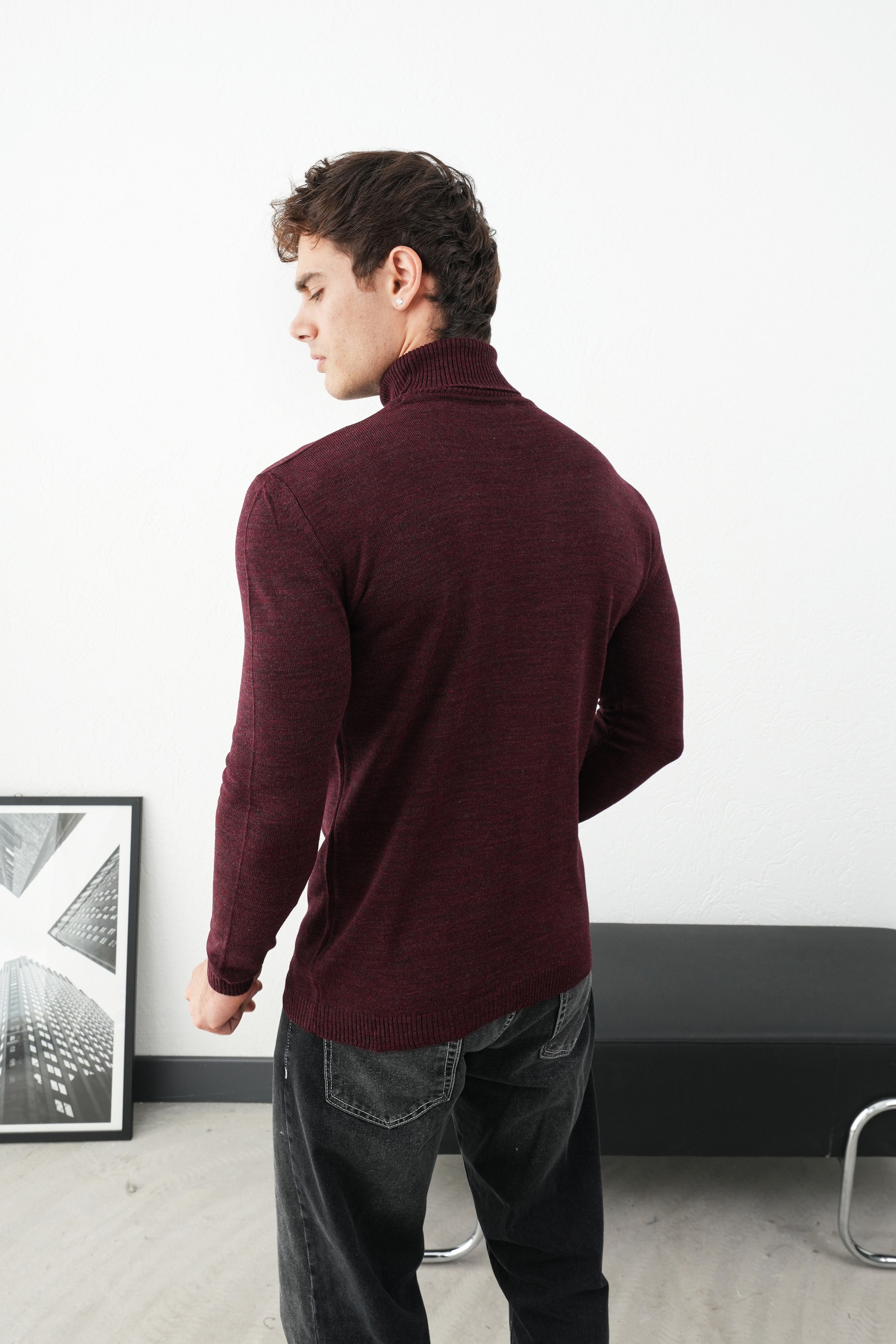 Boğazlı İnce Triko Kazak FW254004 - Bordo