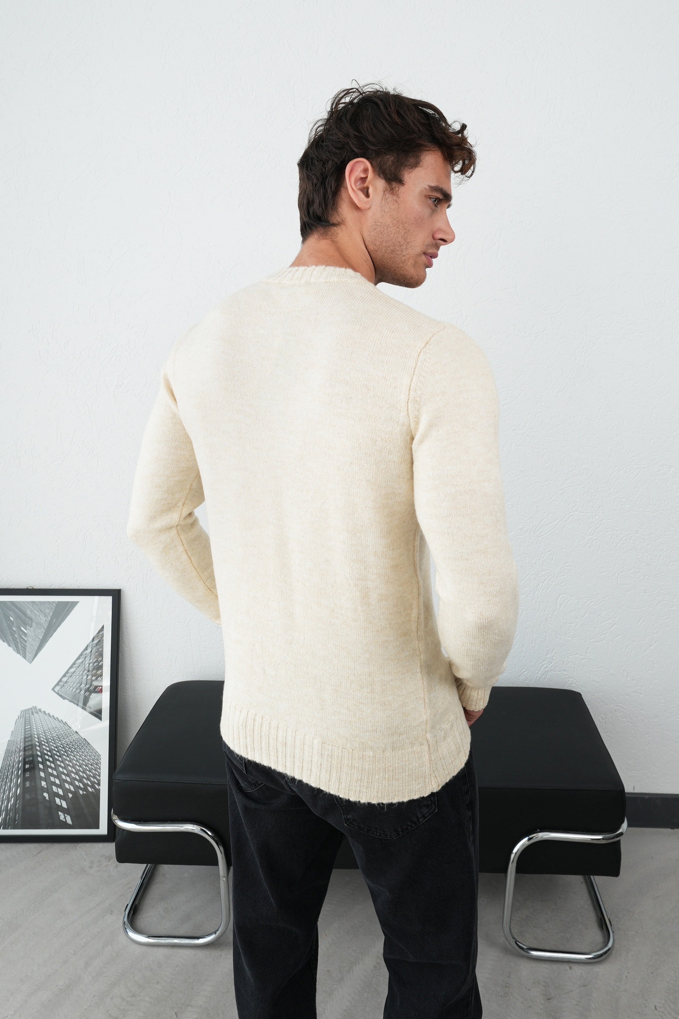 Basic Ribanalı Triko Kazak FW254007 - Vanilya