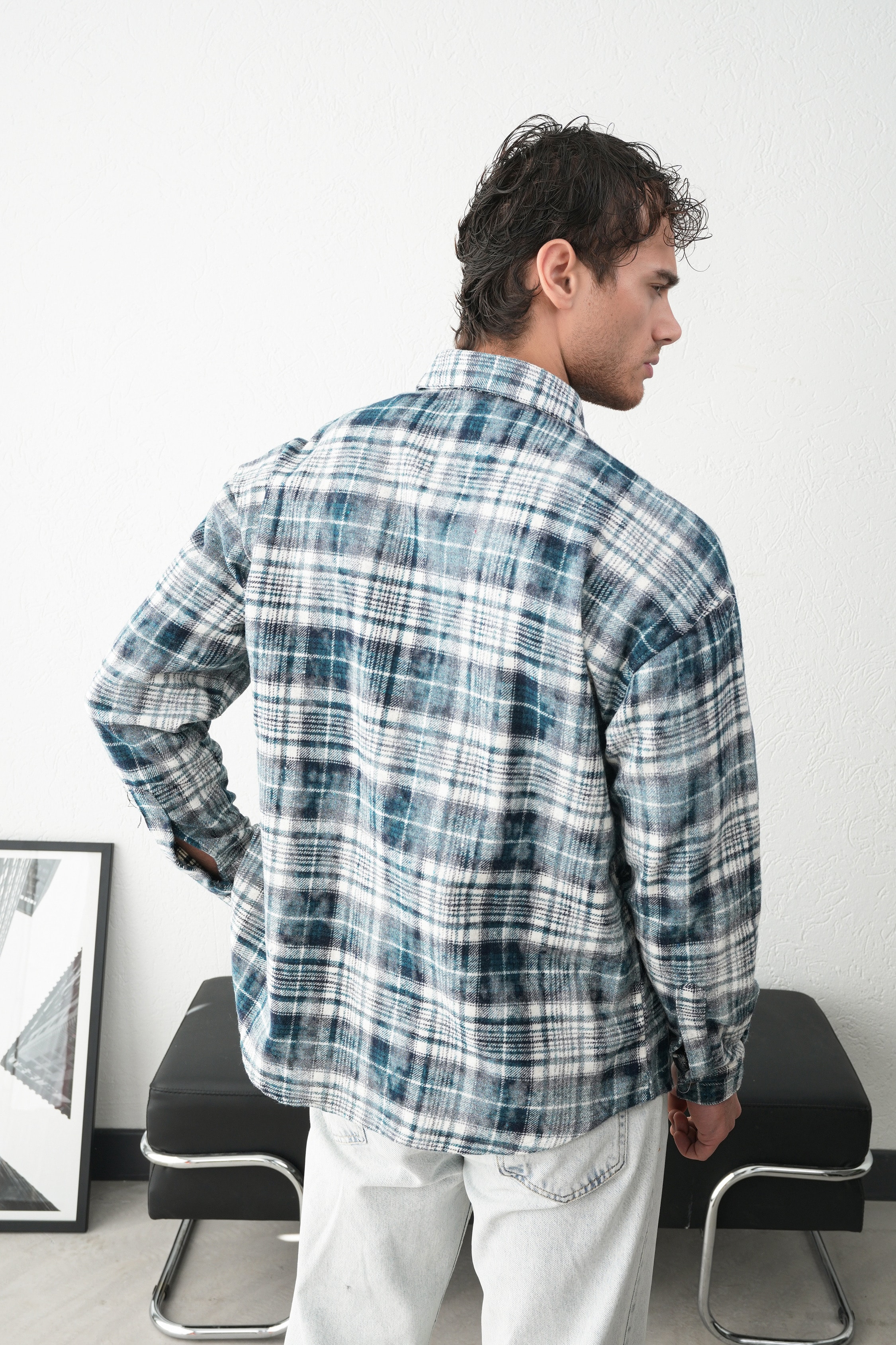Oduncu Gömlek Kareli Desenli Oversize Fit FW255000 - Turkuaz