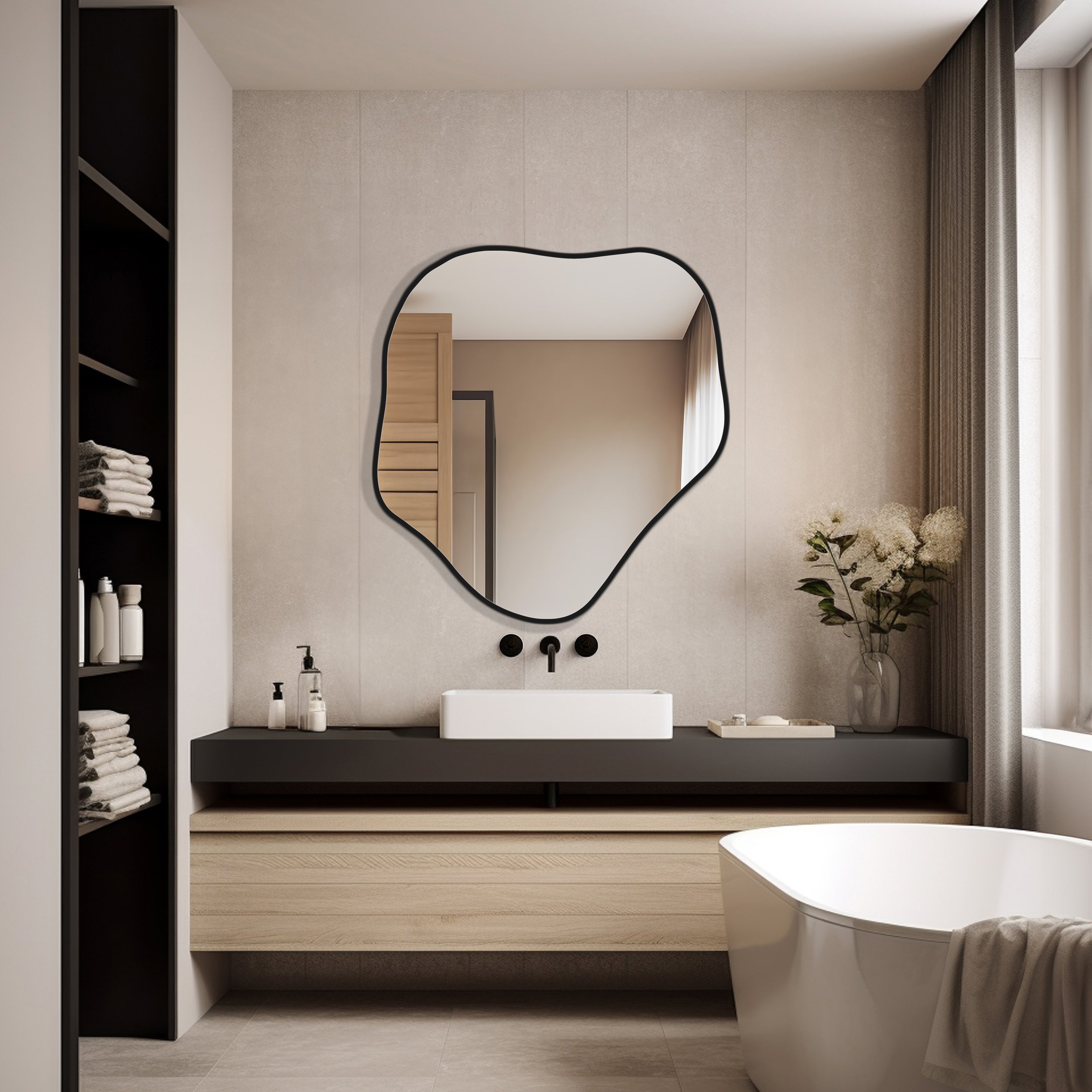 'Heart' Dekoratif Siyah Banyo Aynası