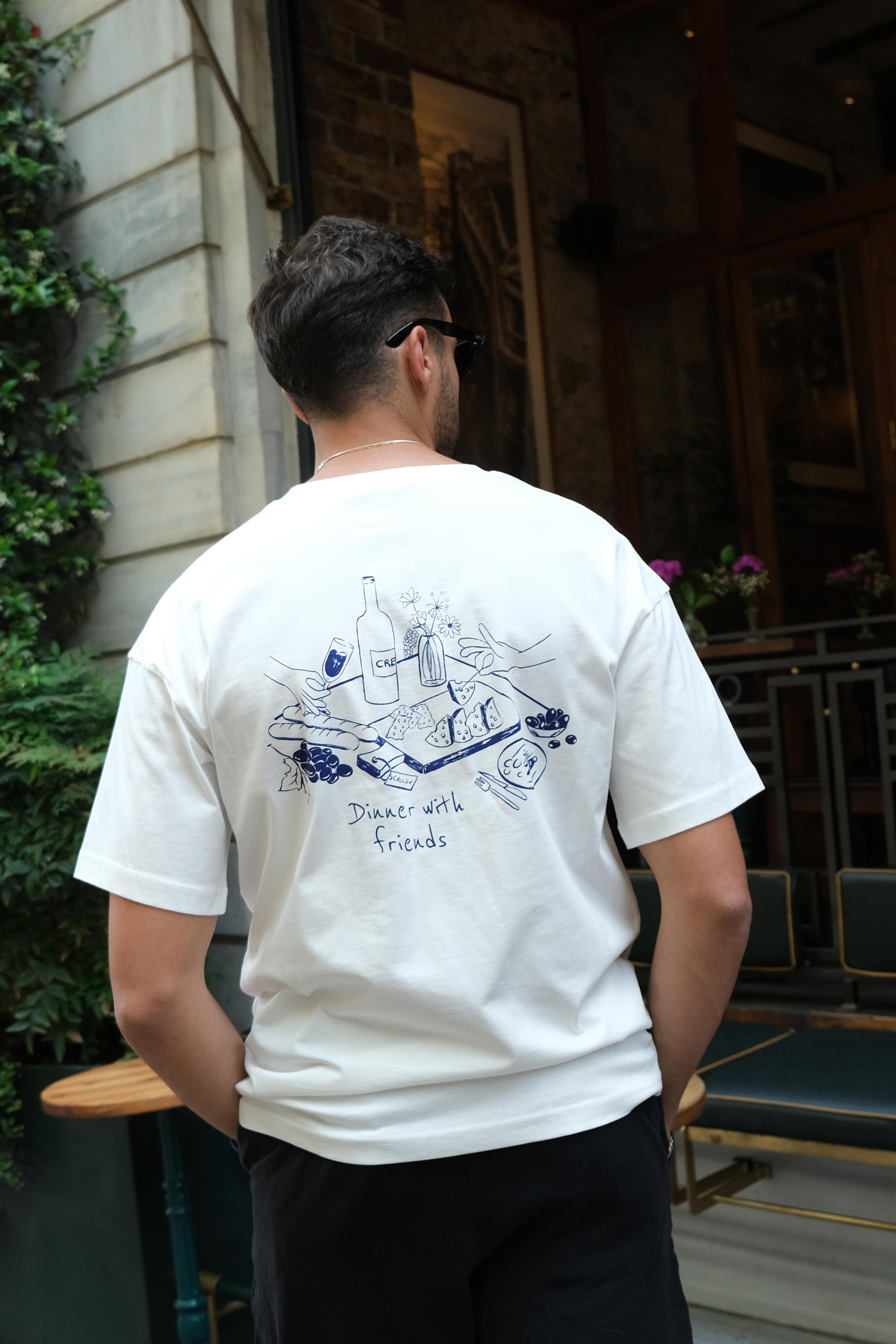 Crelov - Dinner With Friends Unisex T-shirt - Beyaz