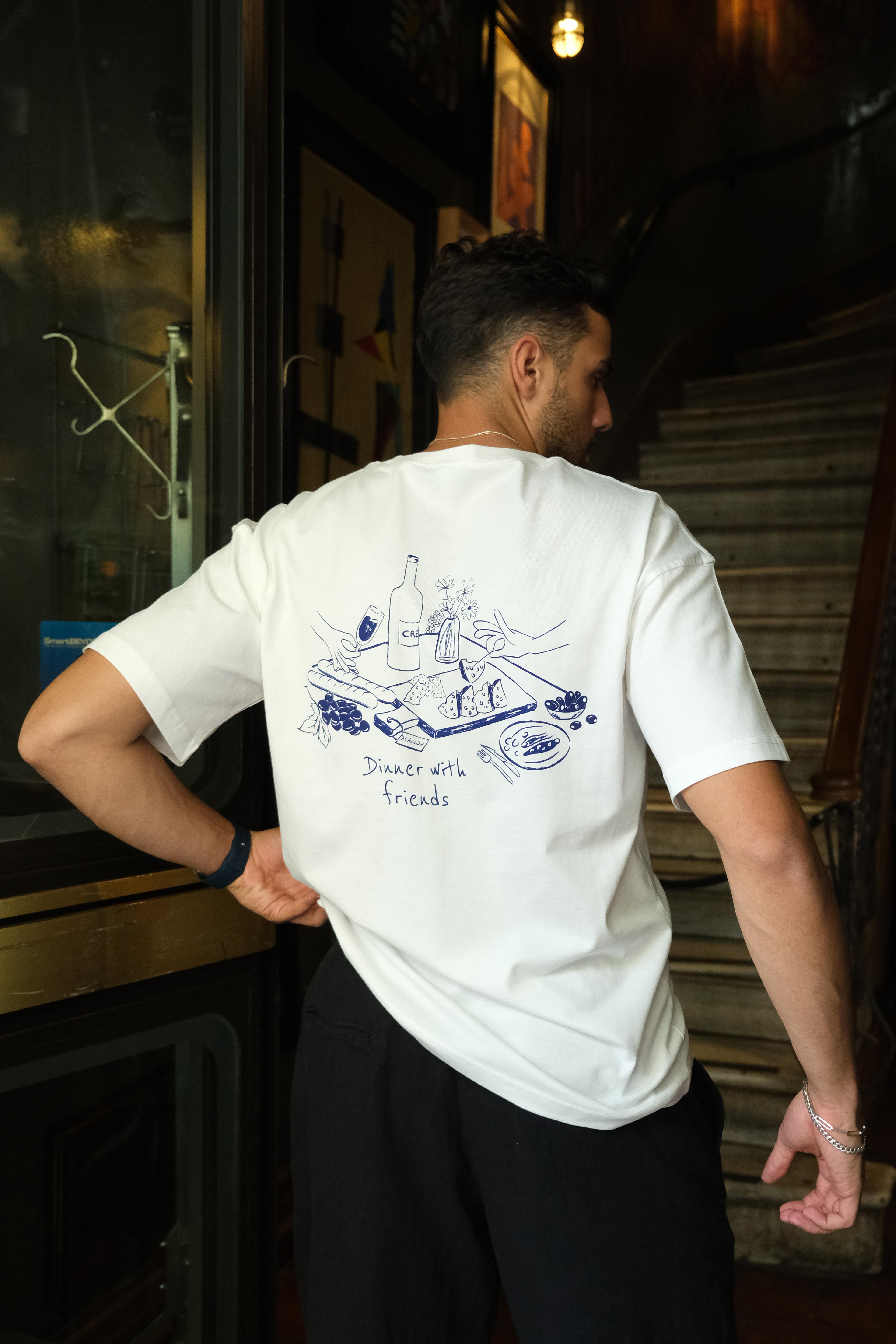 Crelov - Dinner With Friends Unisex T-shirt - Beyaz