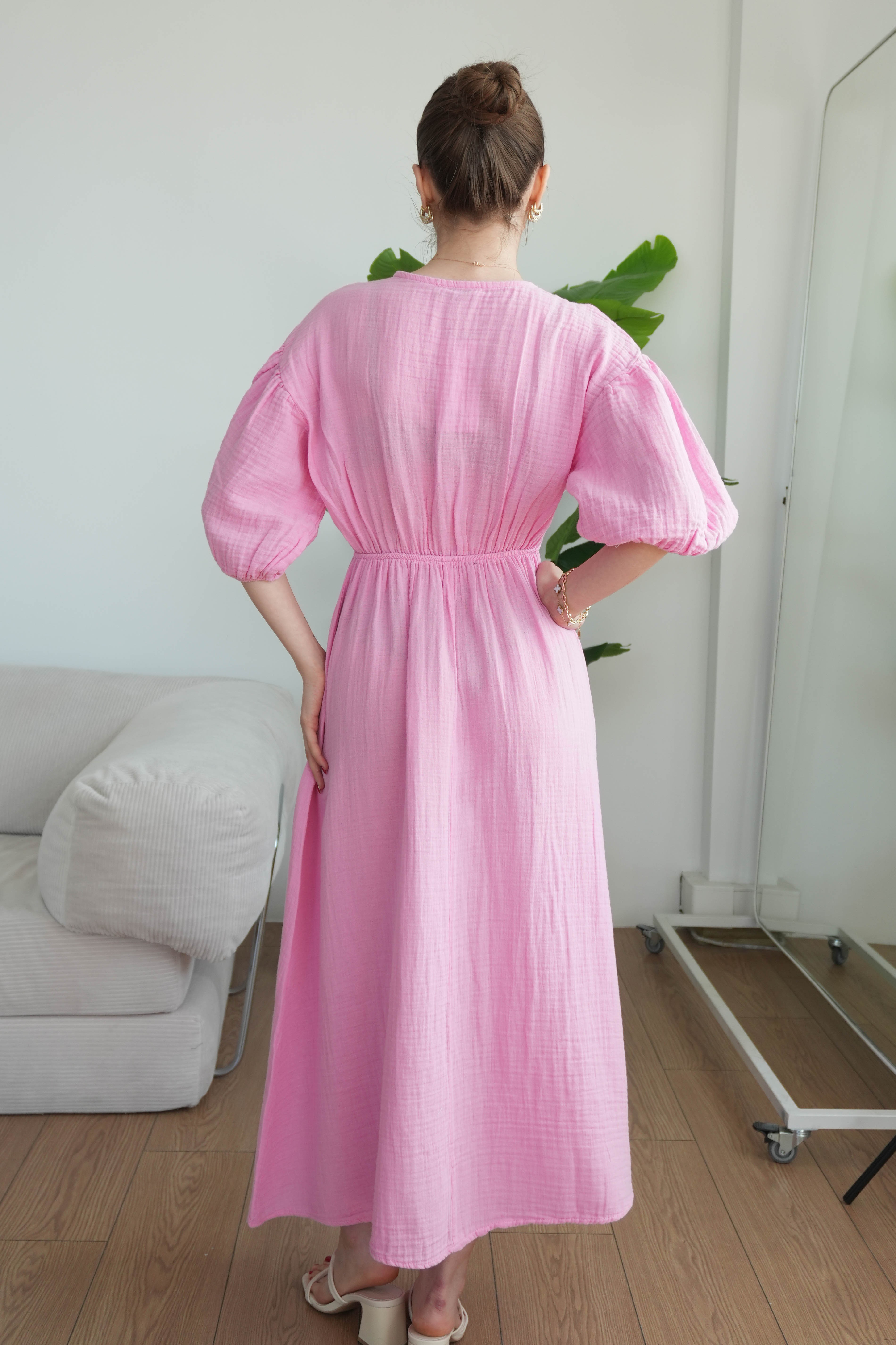 Elaris Pamuklu Müslin Elbise  - Pembe