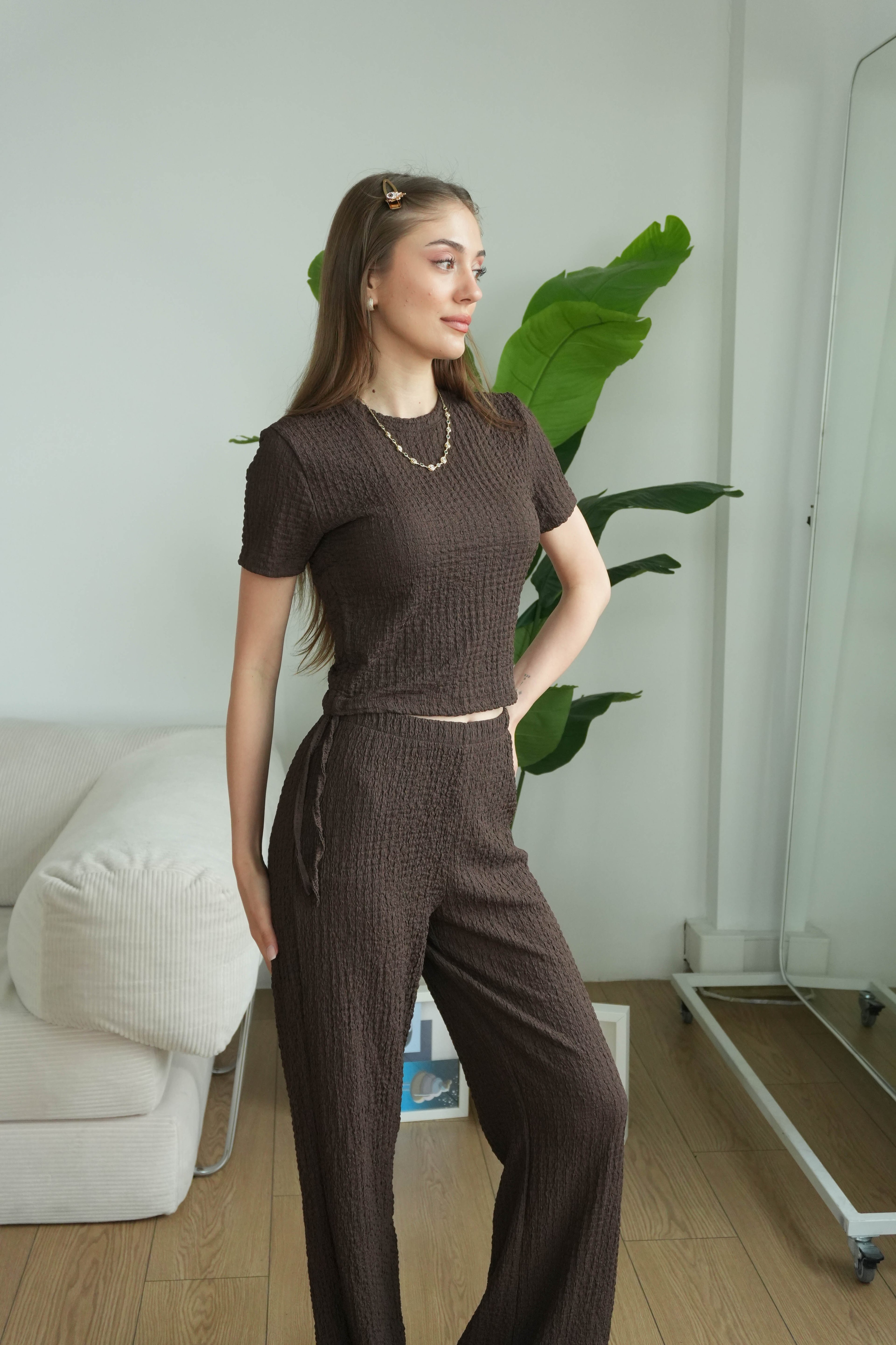 Elsa Gofre Basic Takım  - Kahverengi