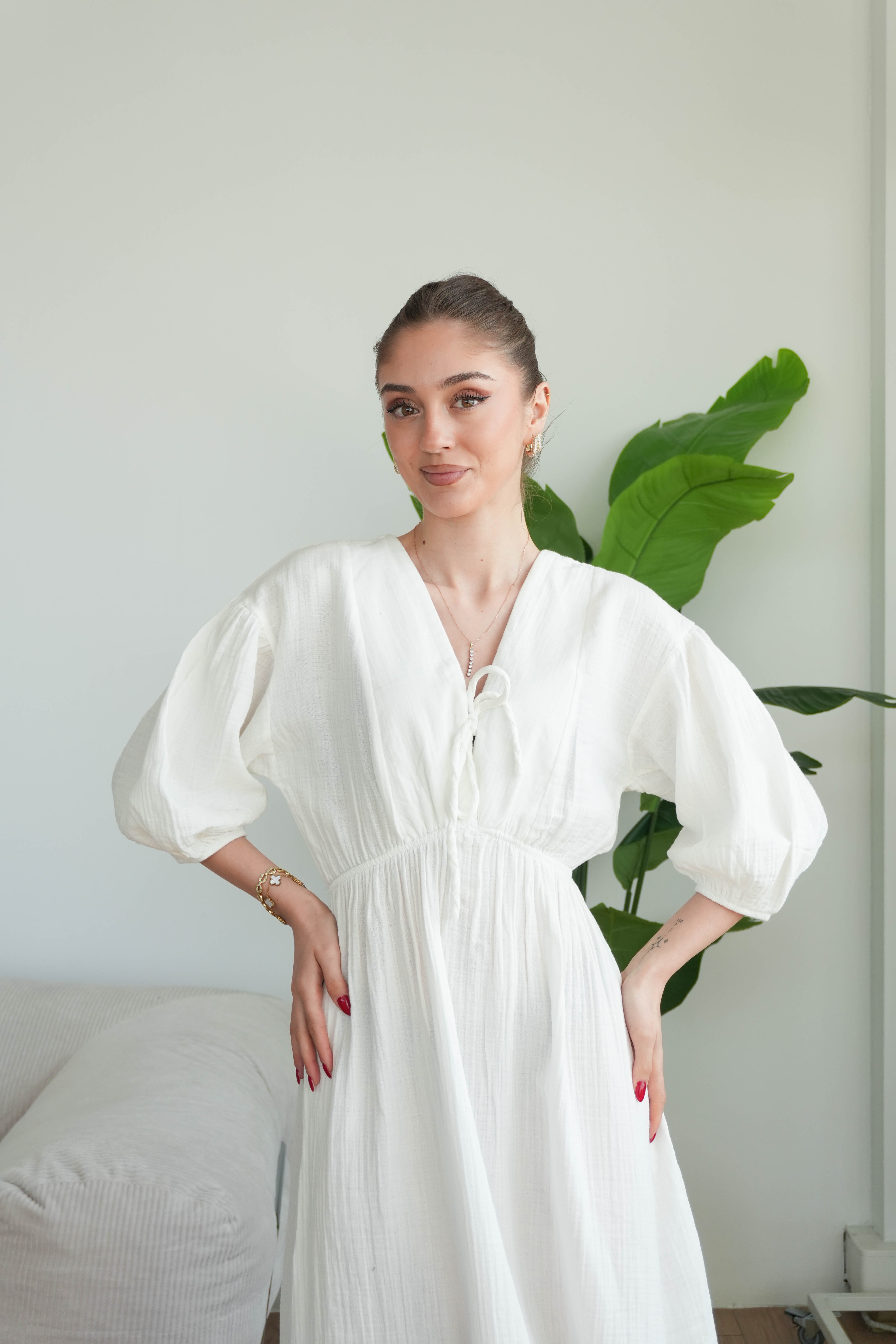 Elaris Pamuklu Müslin Elbise  - Beyaz