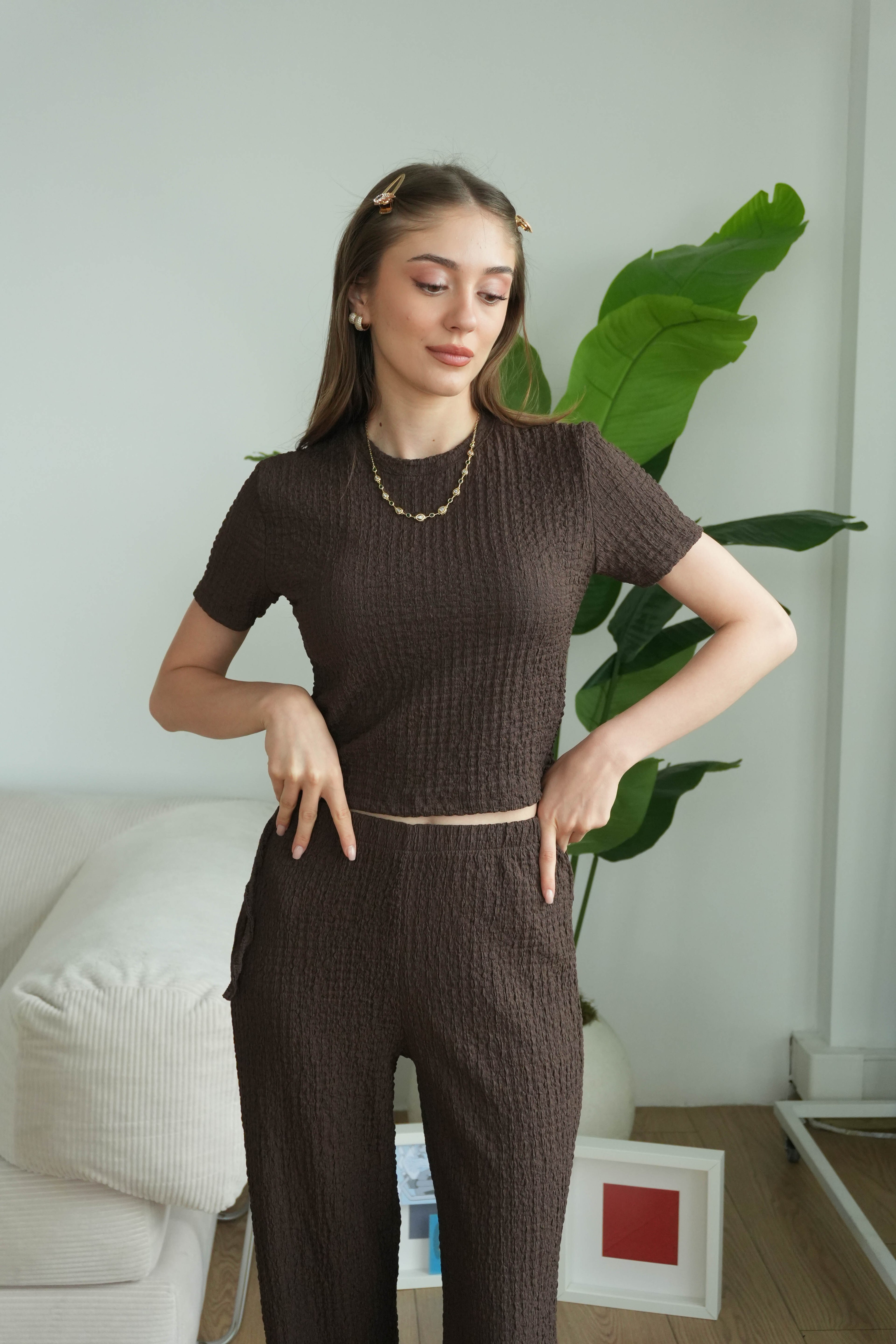 Elsa Gofre Basic Takım  - Kahverengi