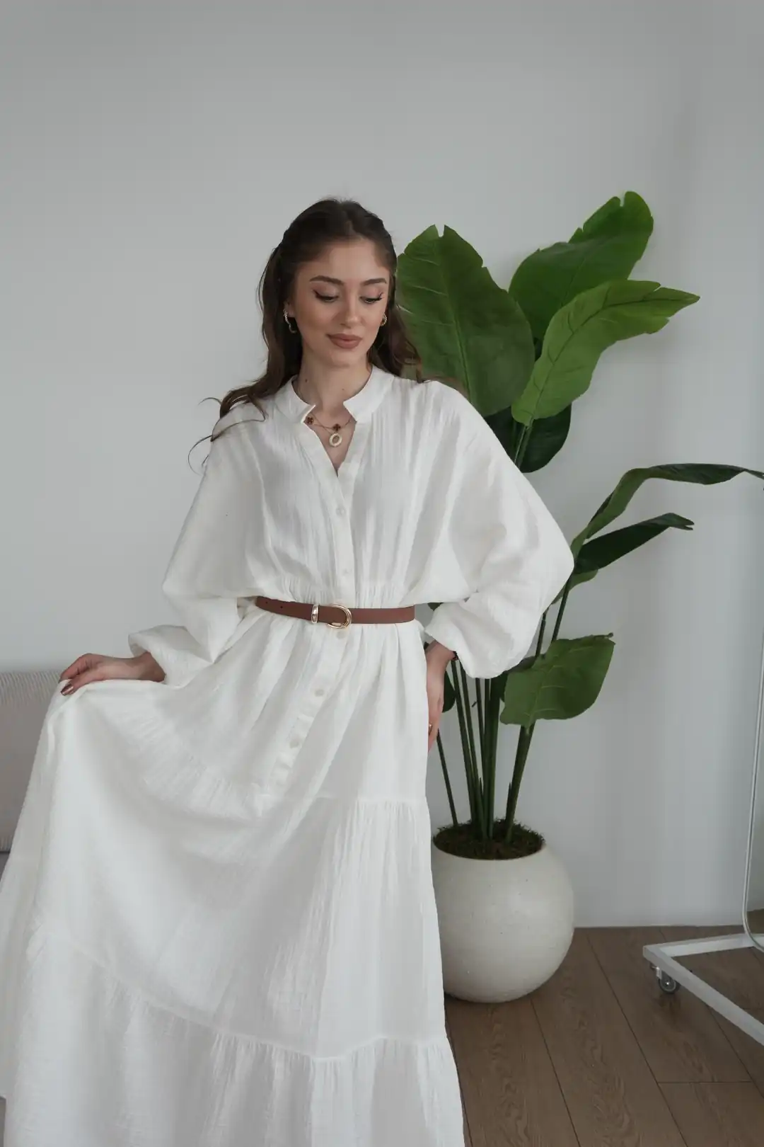 Müslin Oversize Uzun Elbise