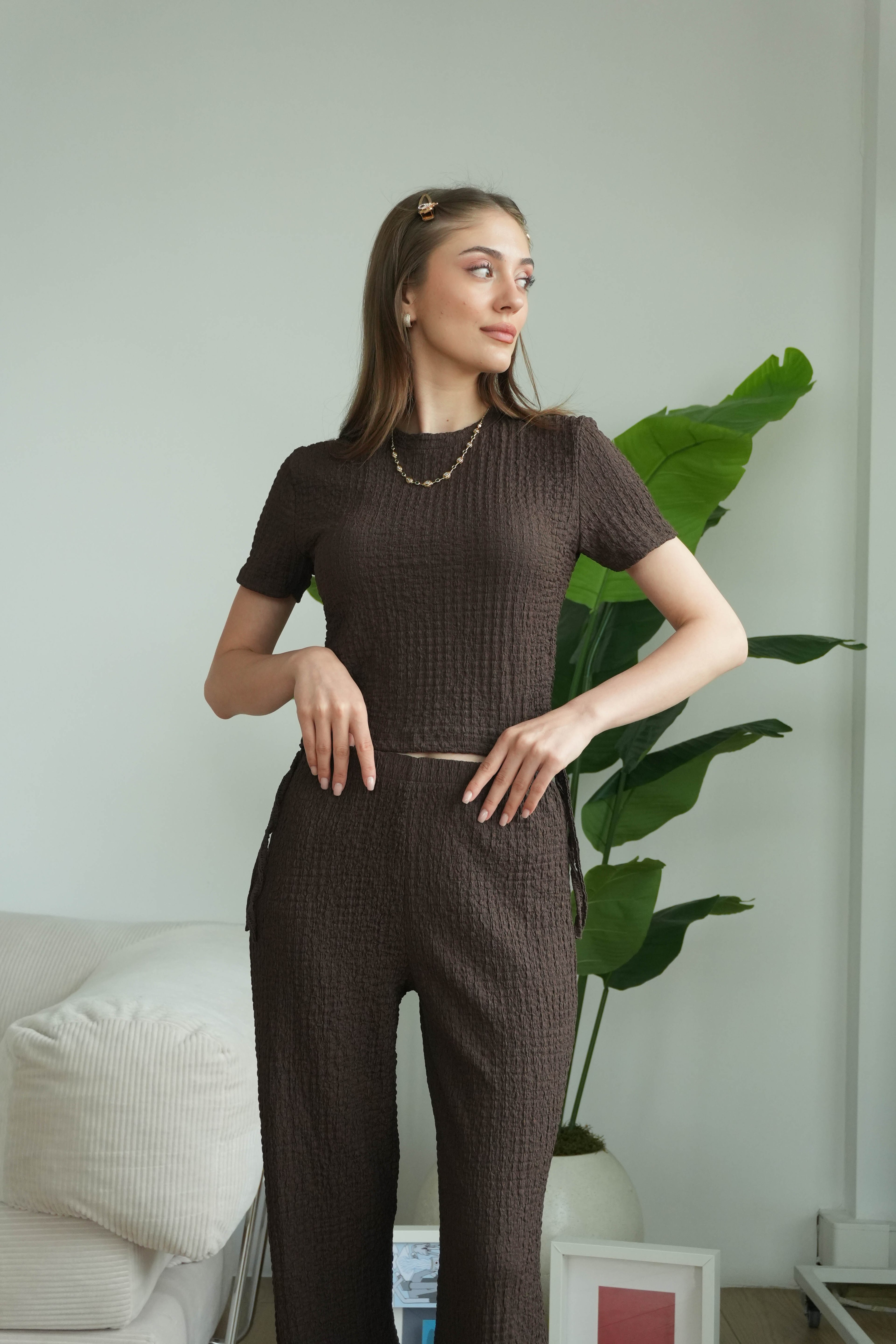 Elsa Gofre Basic Takım  - Kahverengi