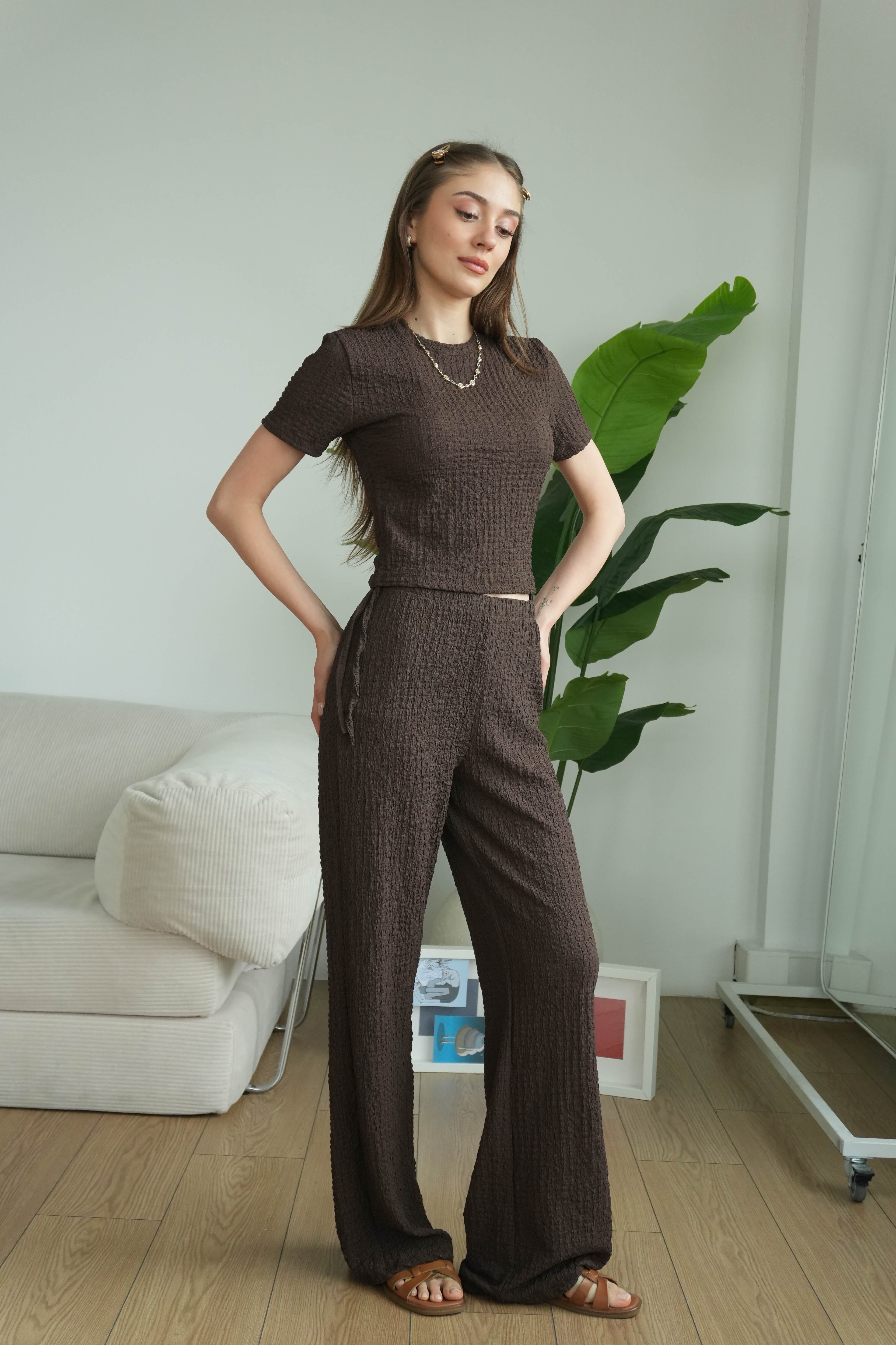 Elsa Gofre Basic Takım  - Kahverengi