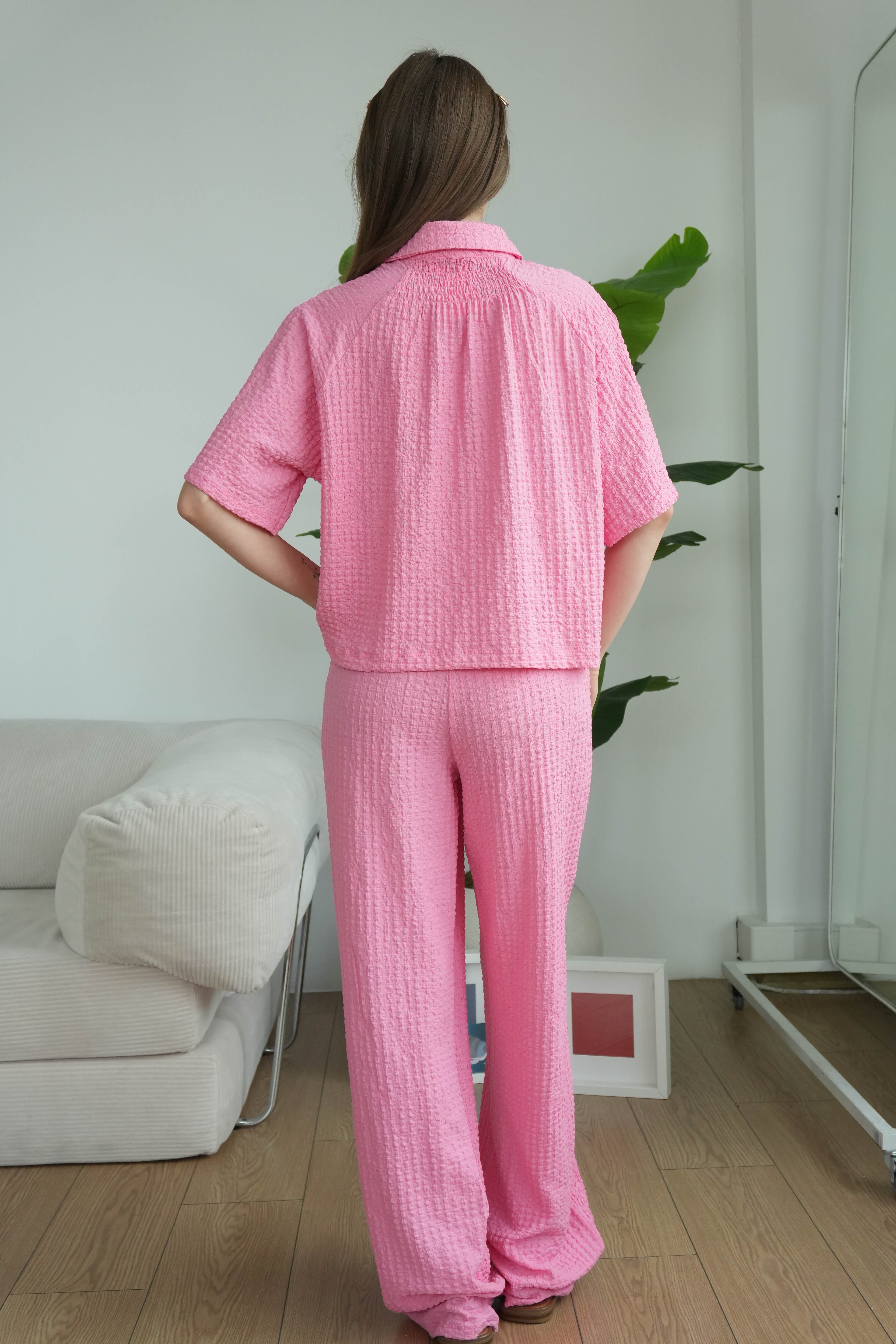 Lime Gömlekli Gofre Takım - Pembe