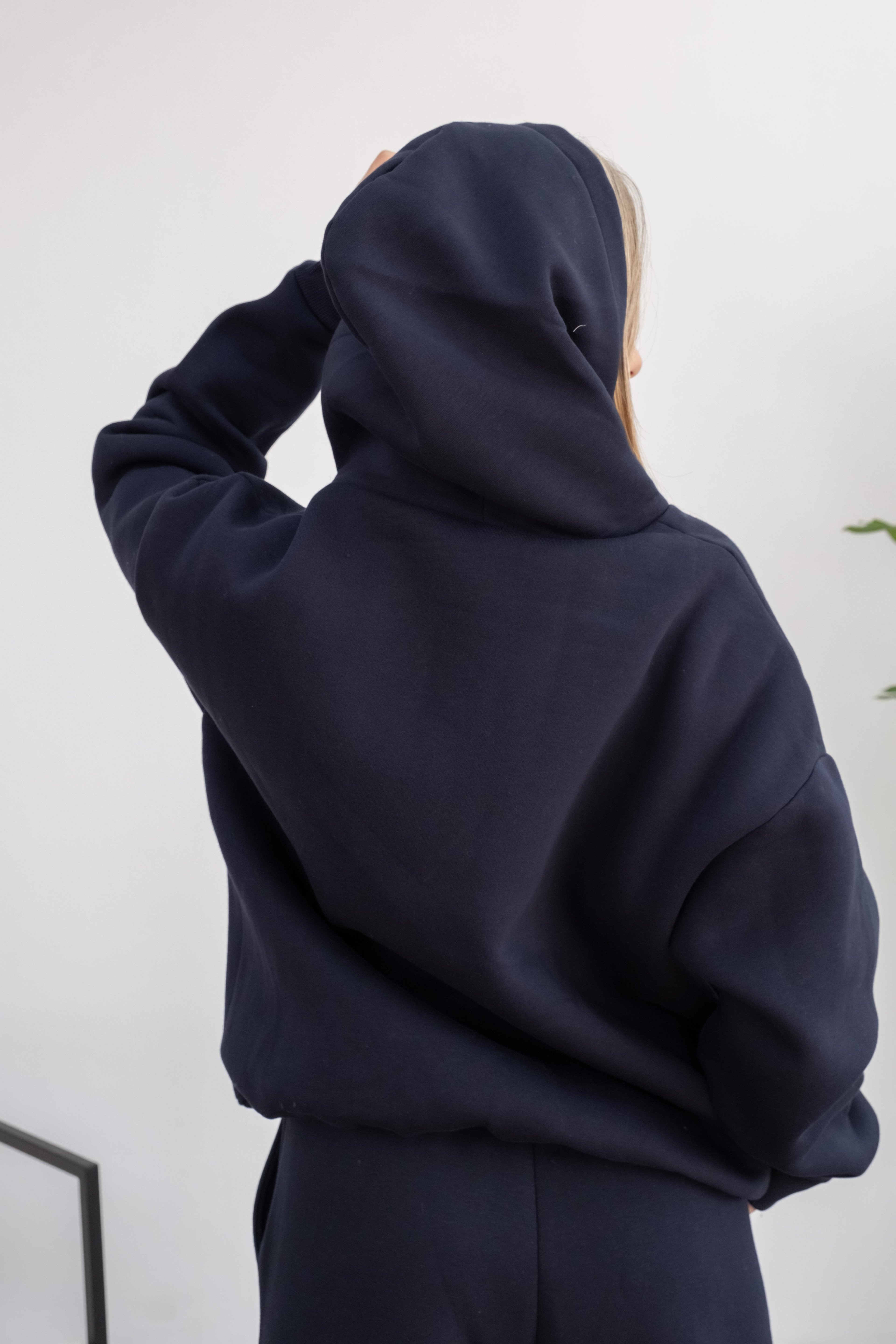 Oversize Unisex Hoodie Eşofman Takımı 3 İplik Şardonlu - Koyu Lacivert