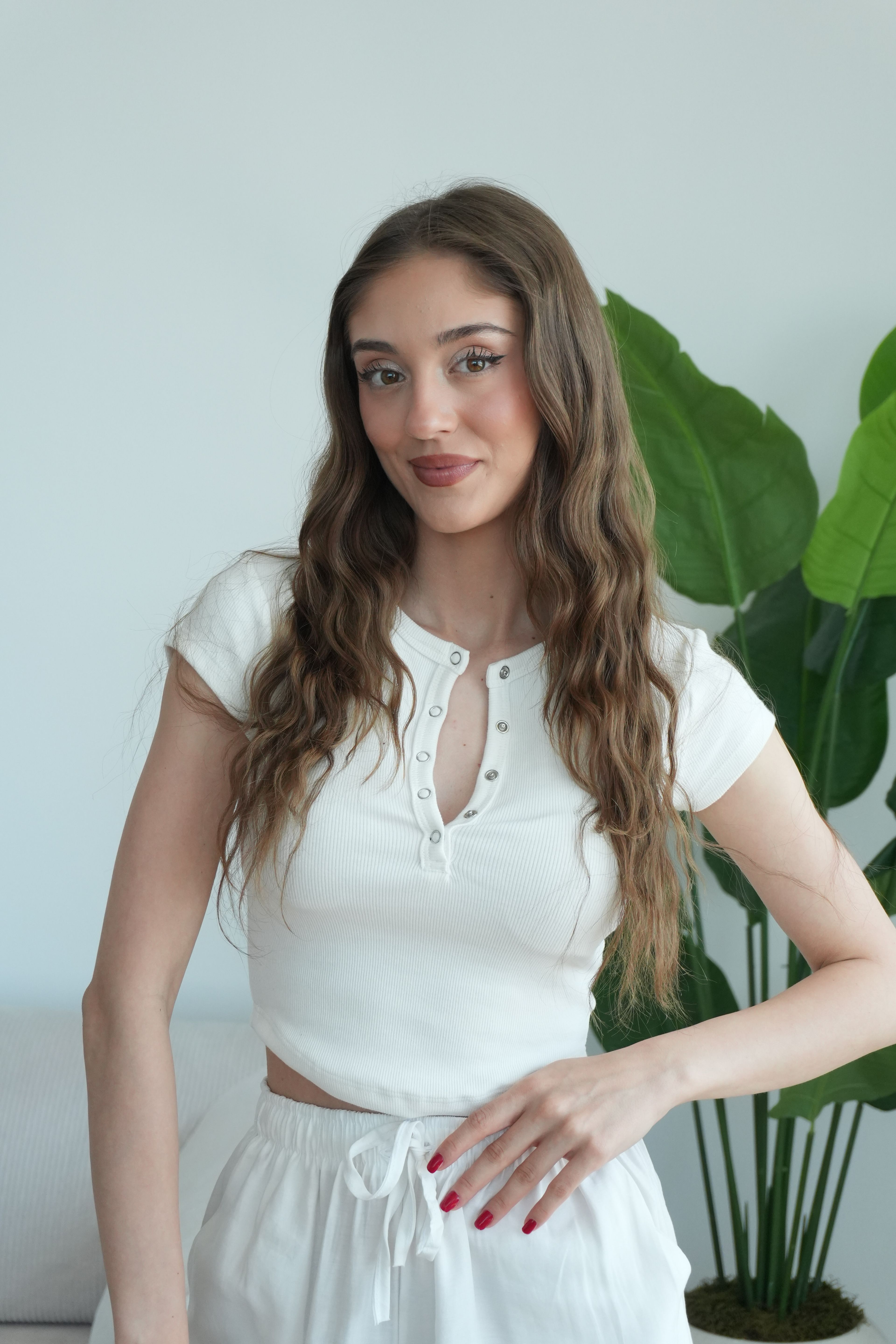 Merly Çıtçıtlı Fitilli Bluz - Beyaz