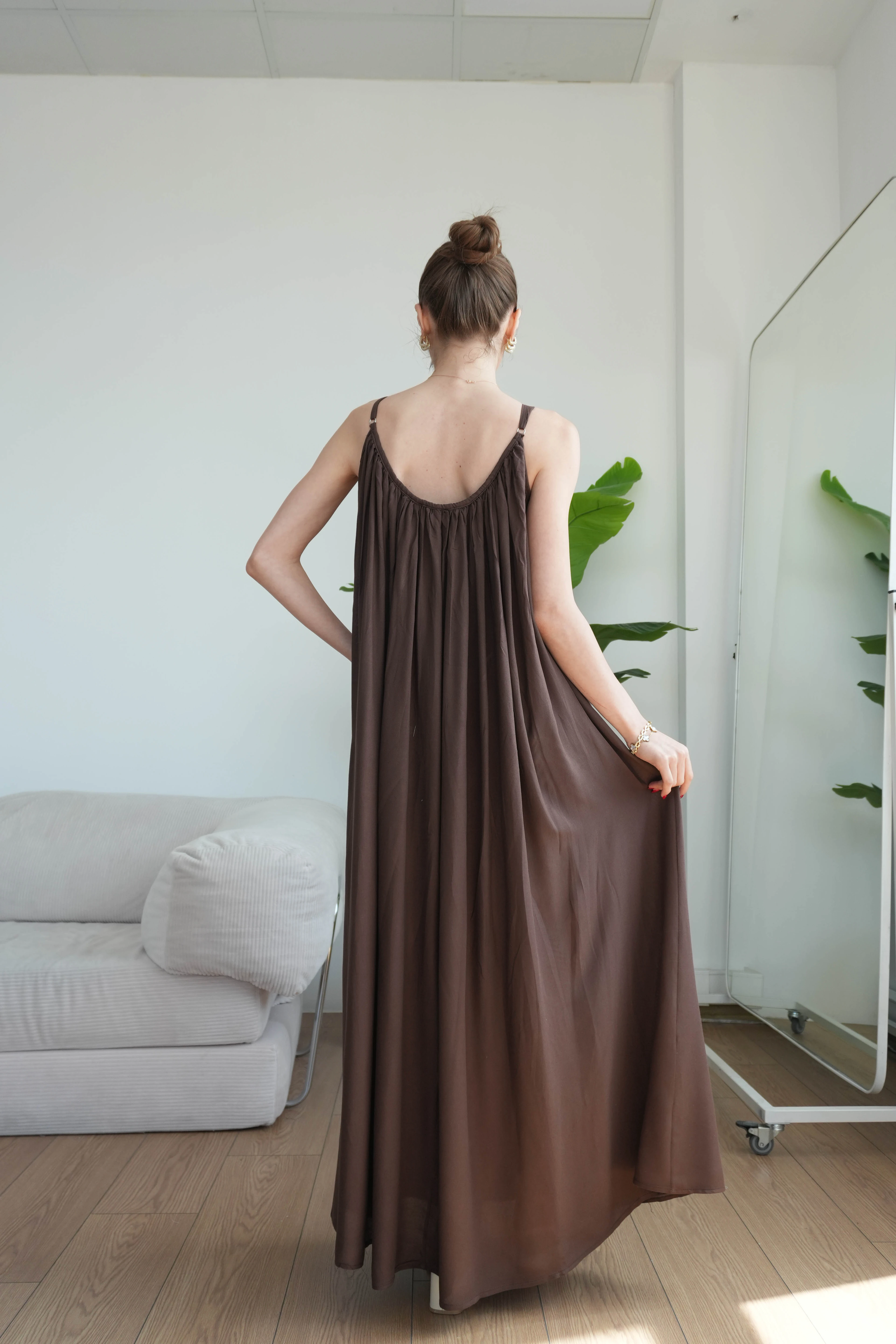 Virella Askılı Elbise  - Kahverengi