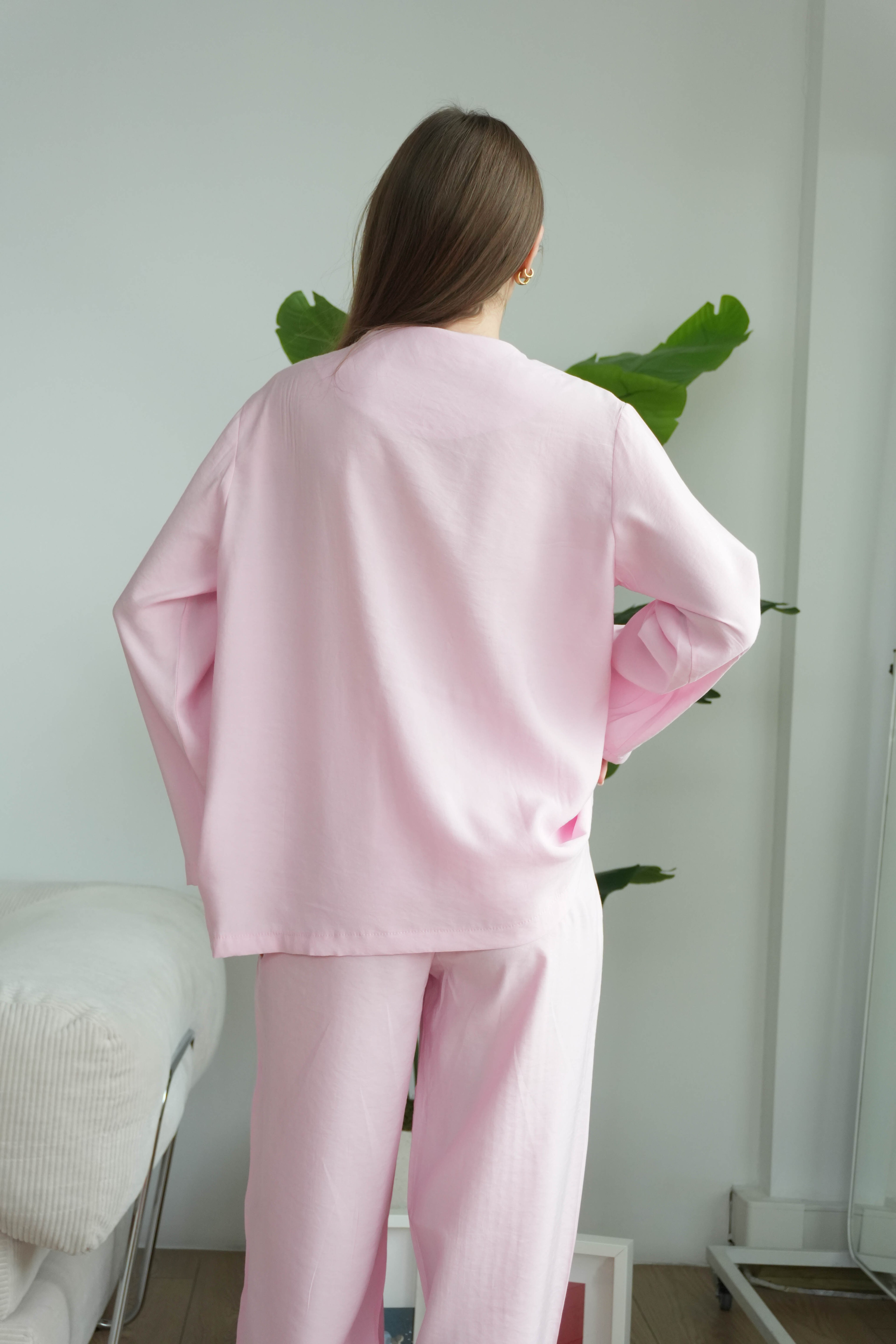 Lady Önü Bağcıklı Kimonolu Tensel Takım - Pudra Pembe