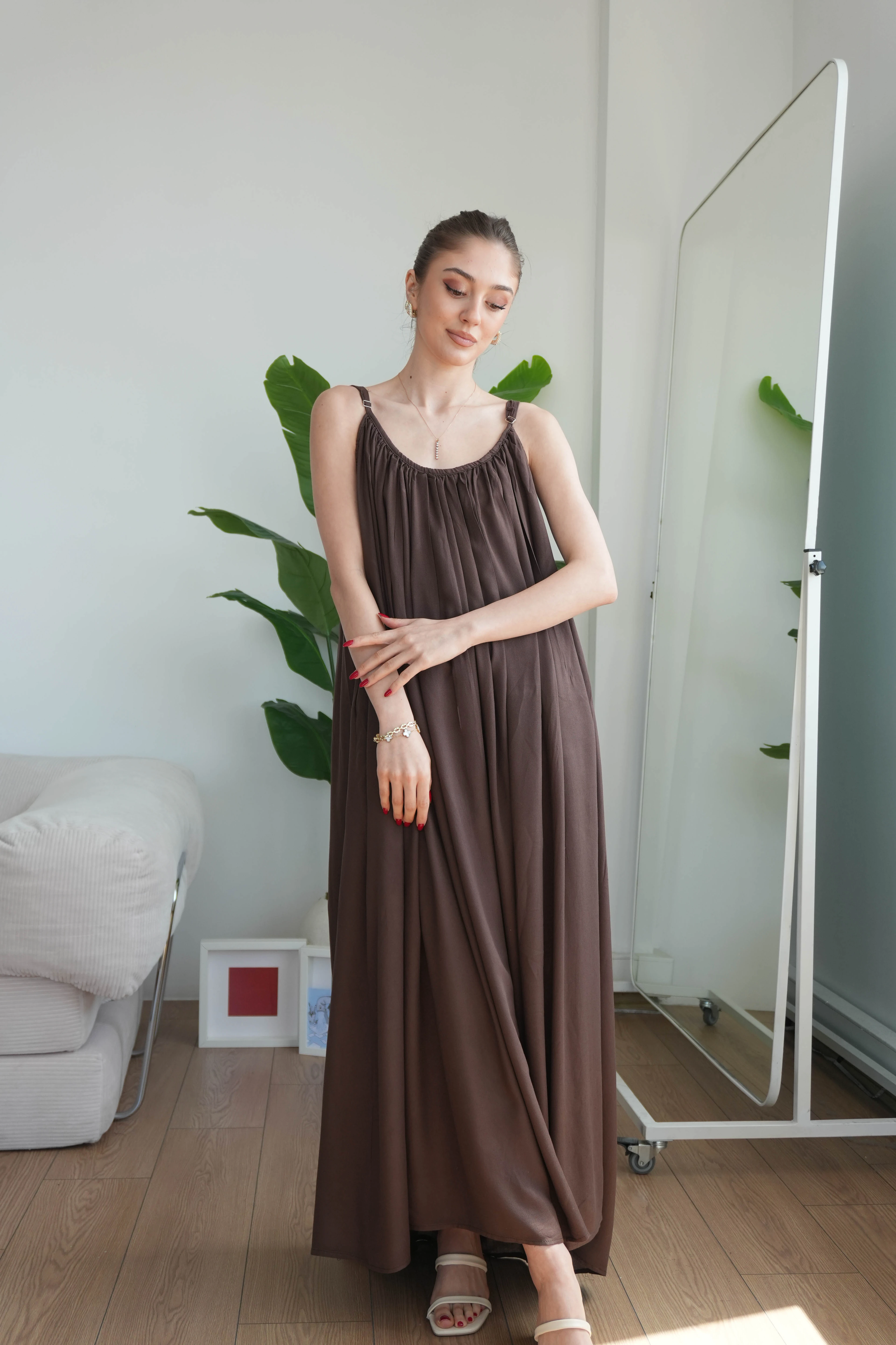 Virella Askılı Elbise  - Kahverengi