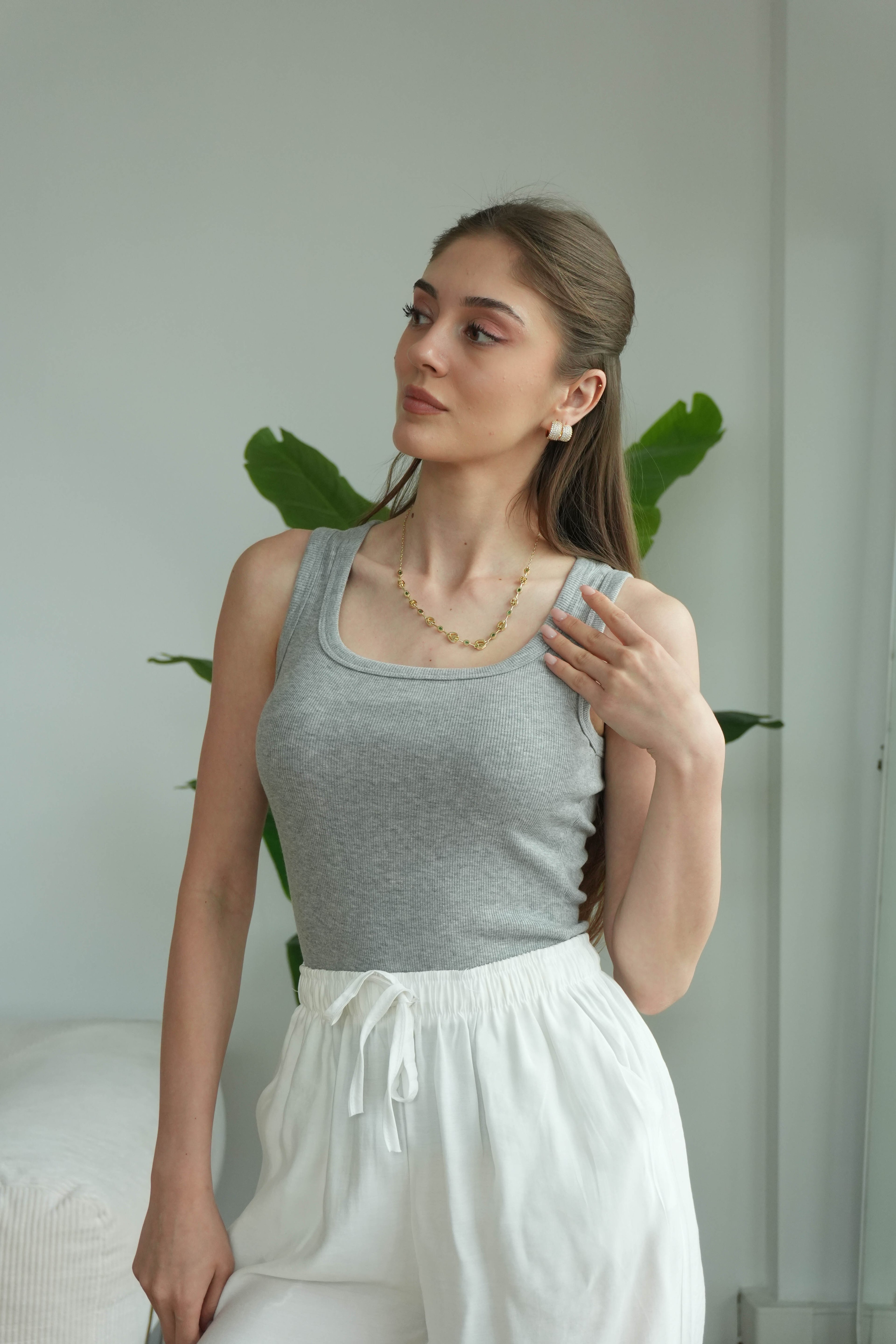 Sienna Kare Yaka Askılı Atlet - Açık Gri
