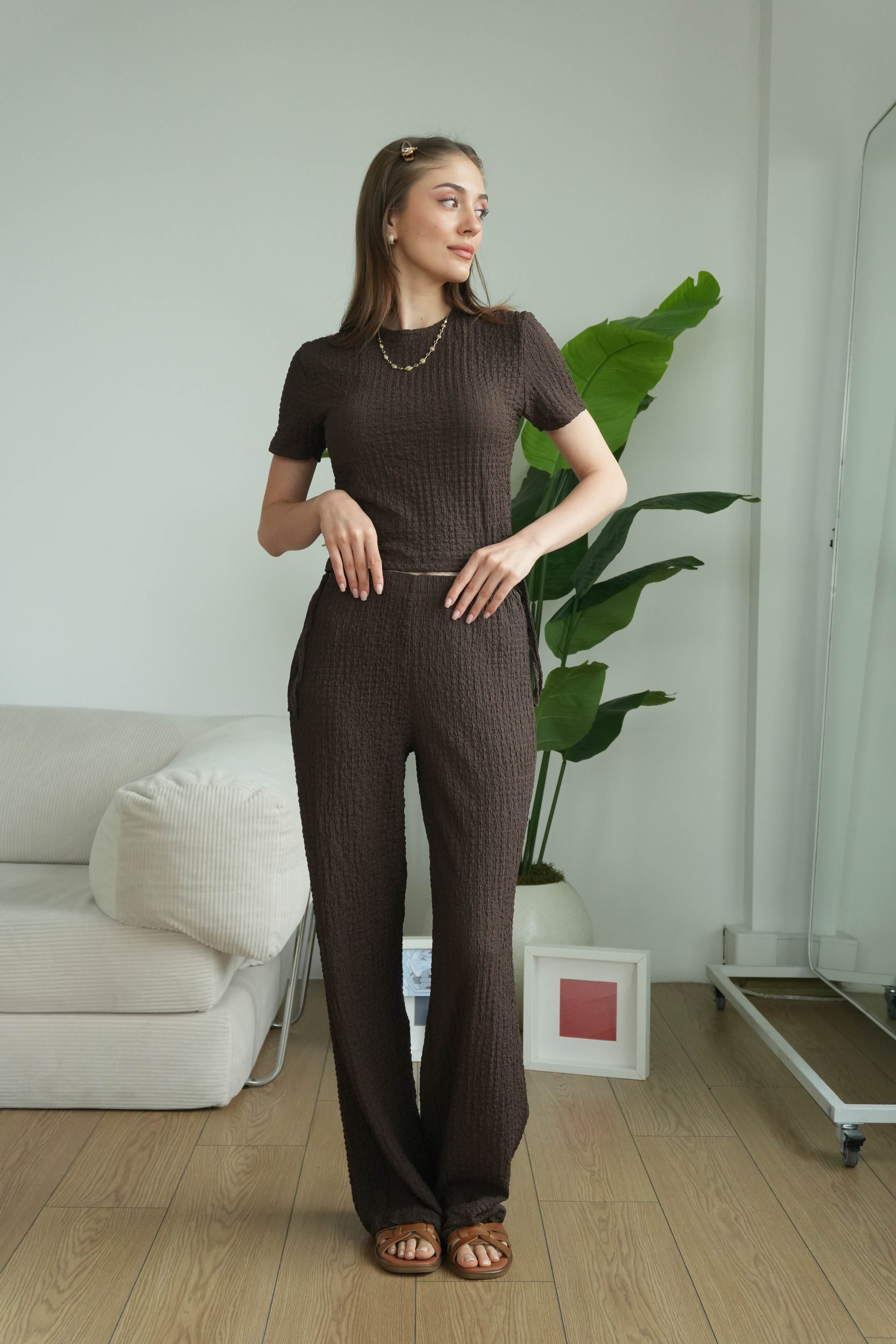 Elsa Gofre Basic Takım  - Kahverengi