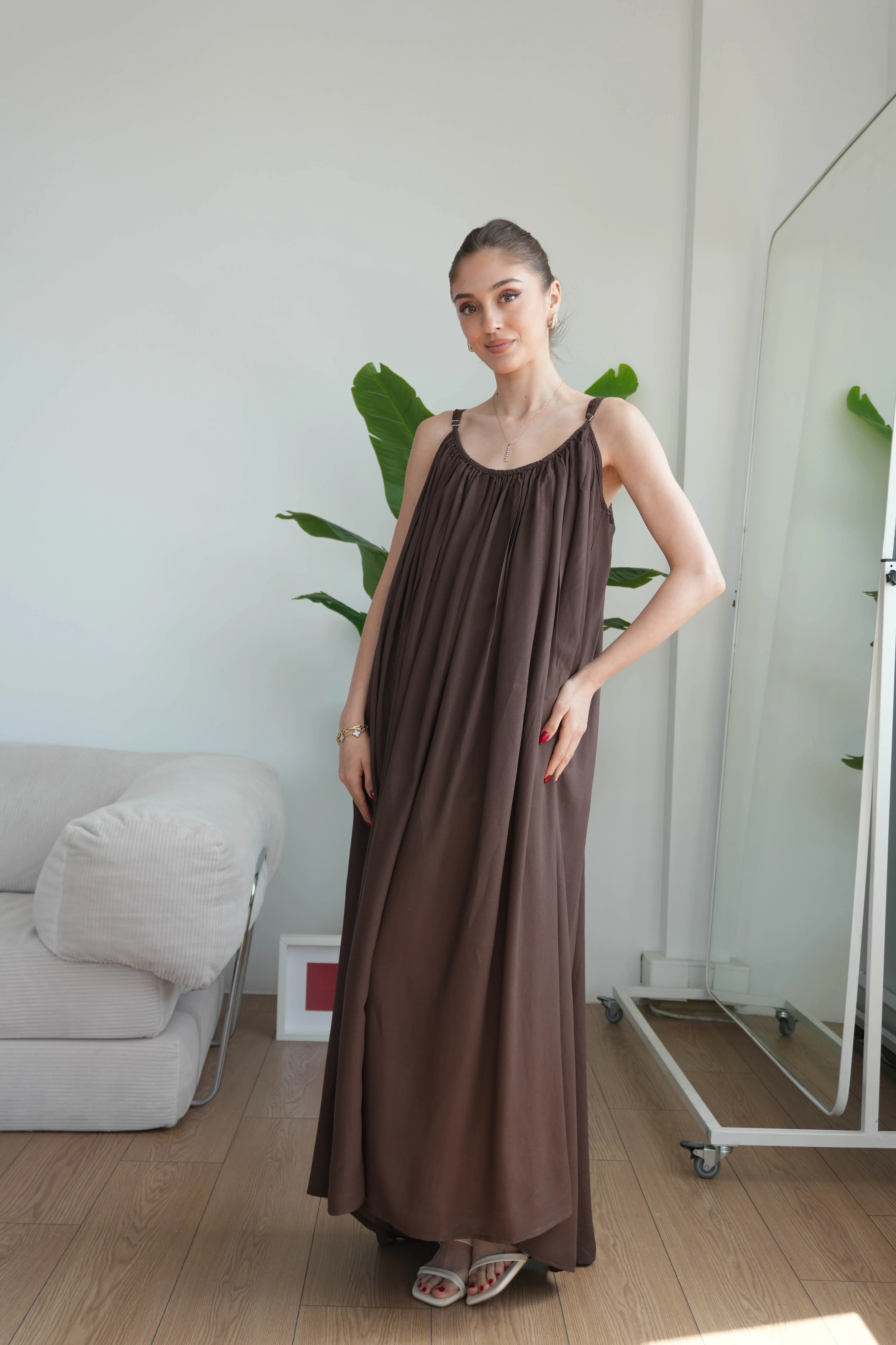 Virella Askılı Elbise  - Kahverengi