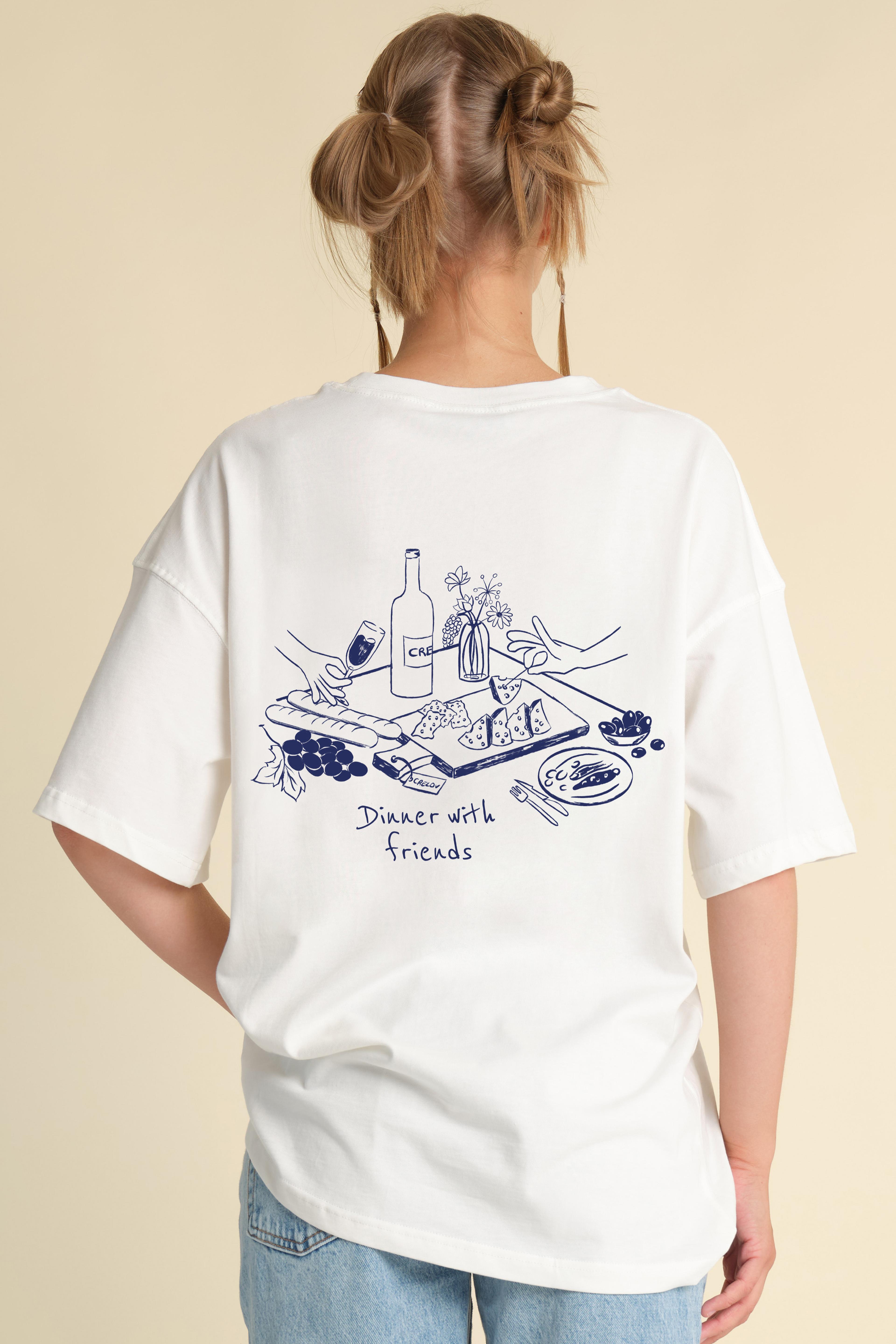 Crelov - Dinner With Friends Unisex T-shirt - Beyaz