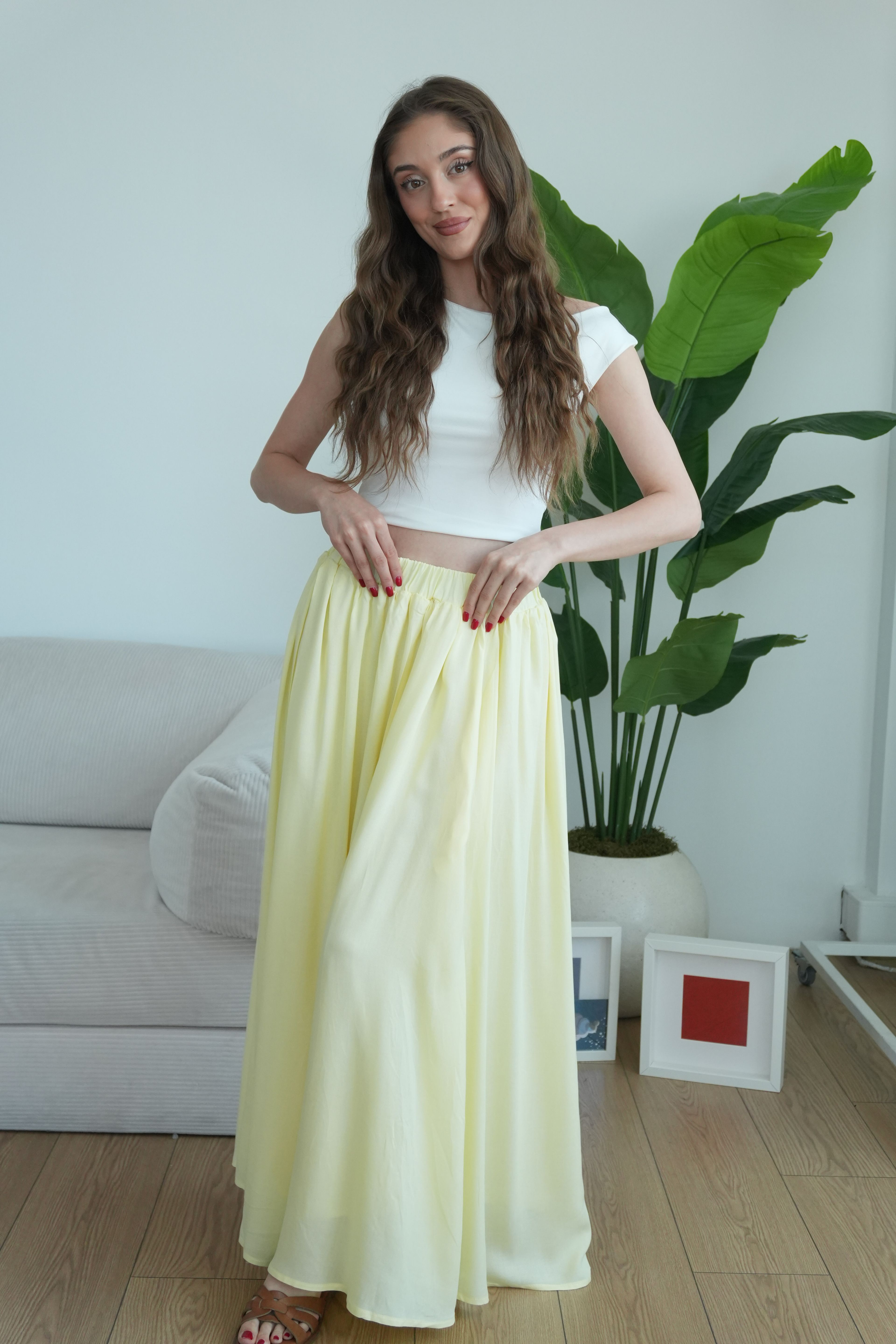 Rose Astarlı Dökümlü Pileli Etek - S