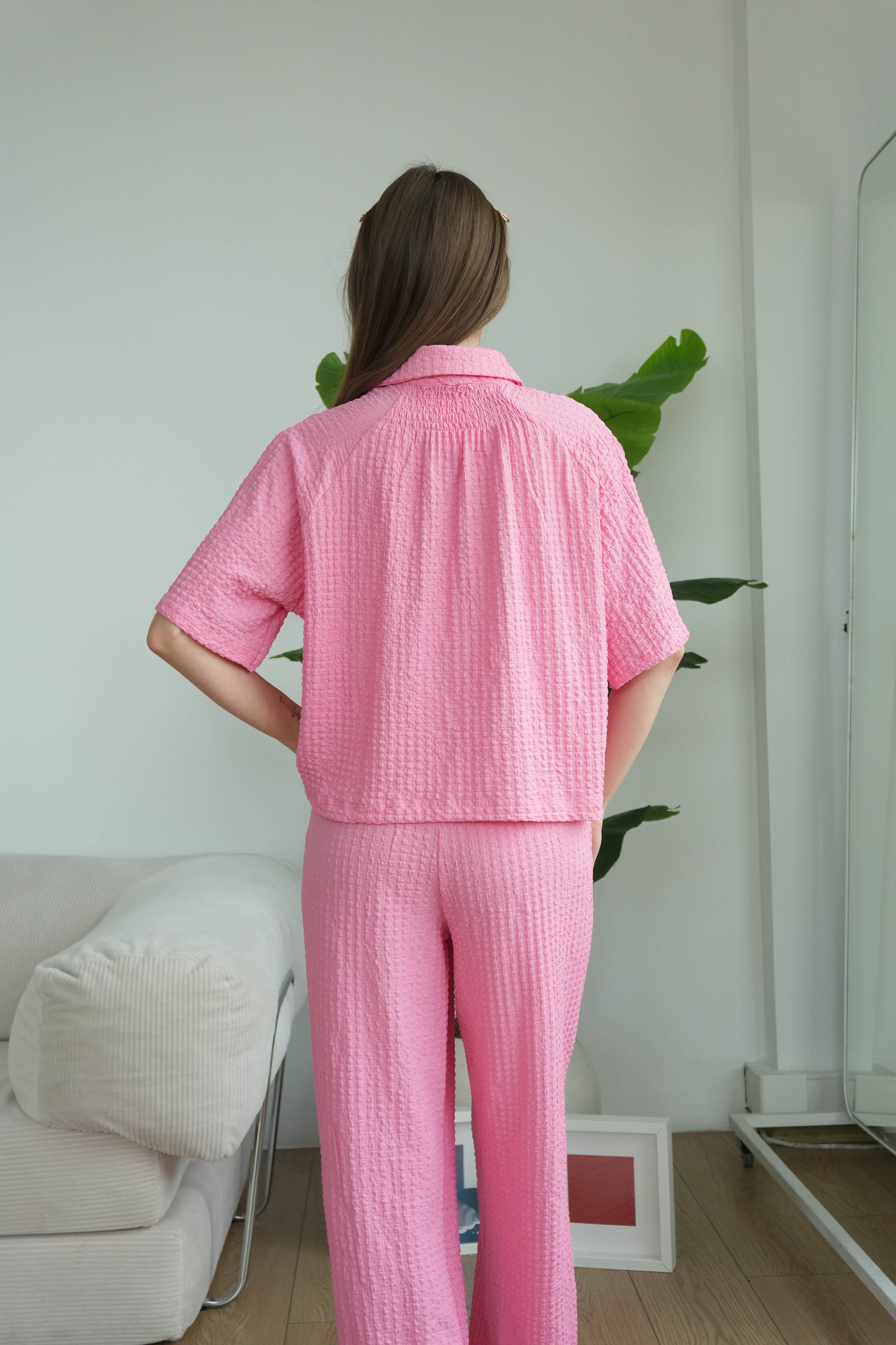 Lime Gömlekli Gofre Takım - Pembe