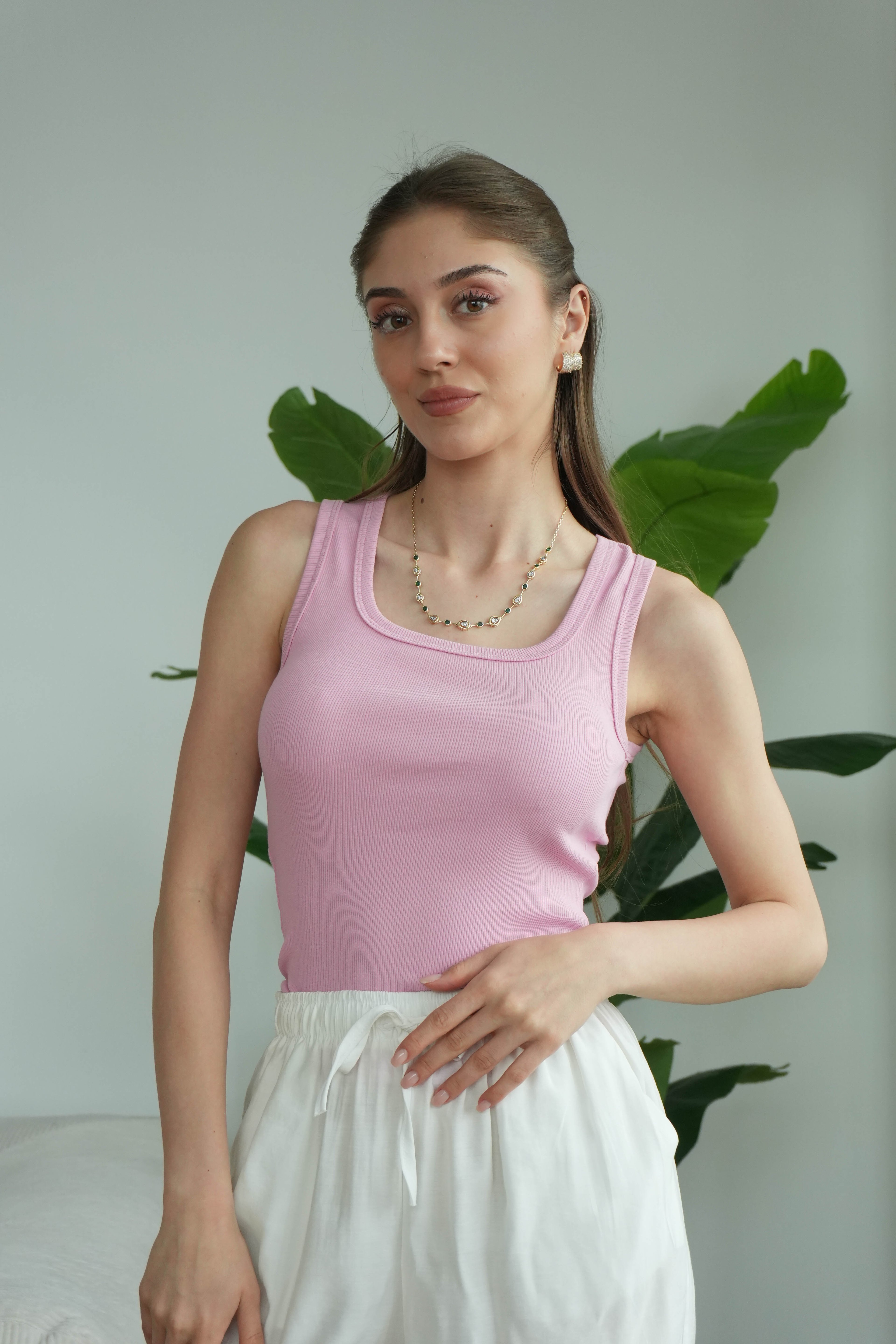 Sienna Kare Yaka Askılı Atlet - Pembe