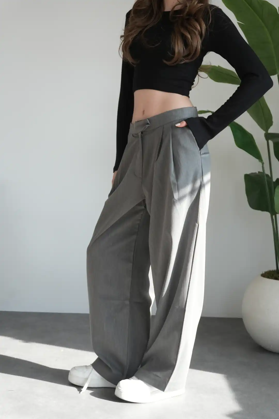 Baggy Gri Palazzo Pantolon · 2