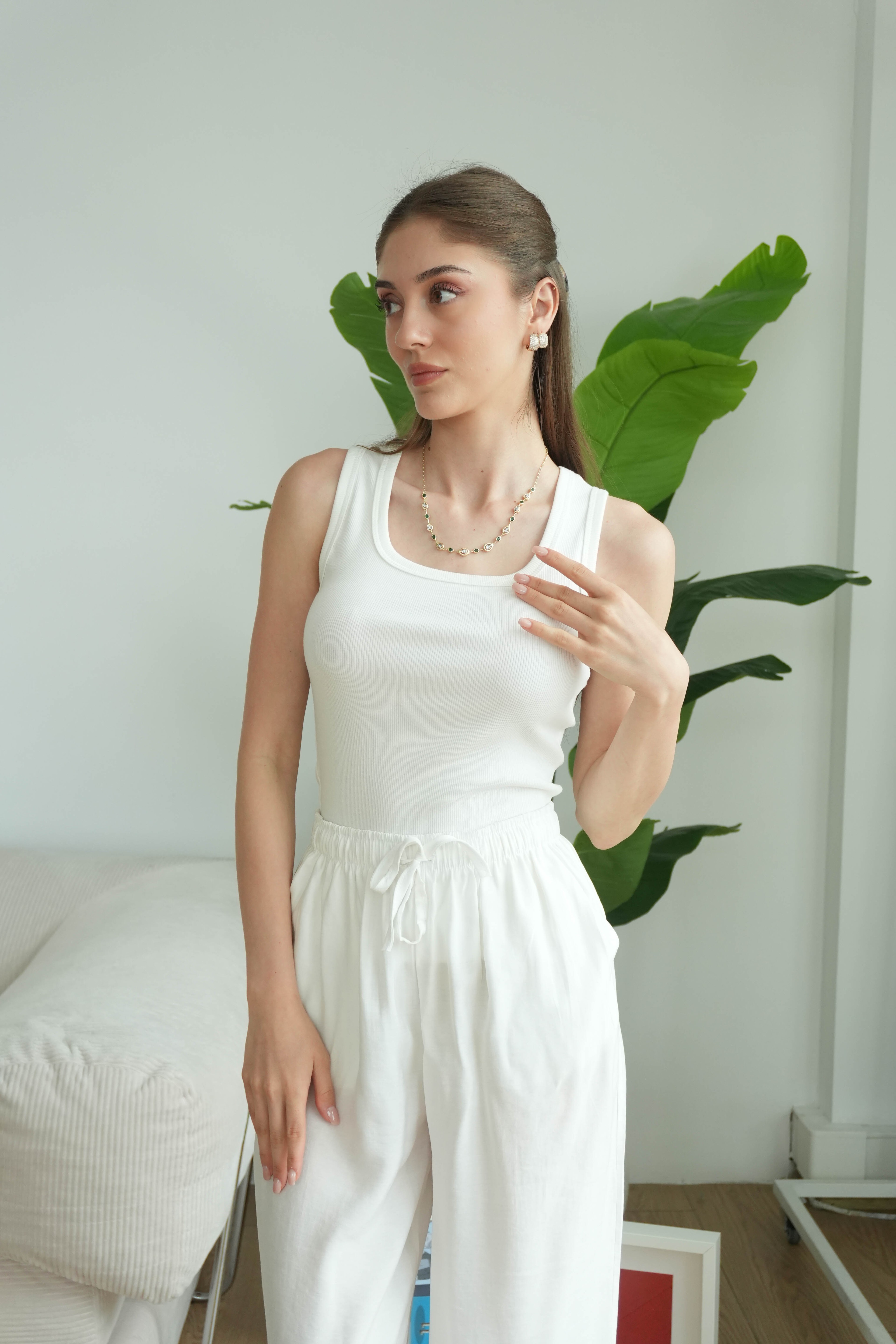 Sienna Kare Yaka Askılı Atlet - Beyaz