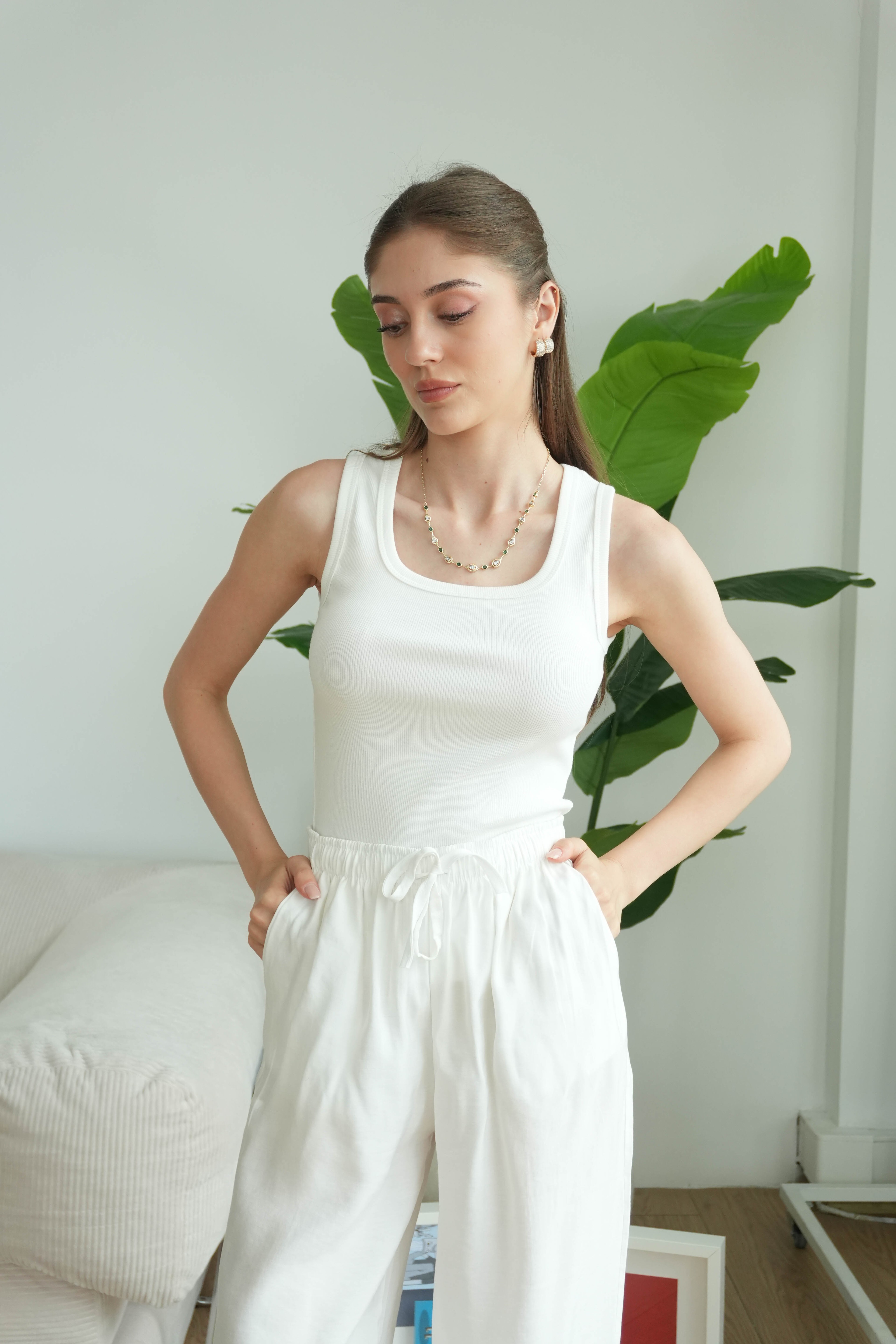 Sienna Kare Yaka Askılı Atlet - Beyaz