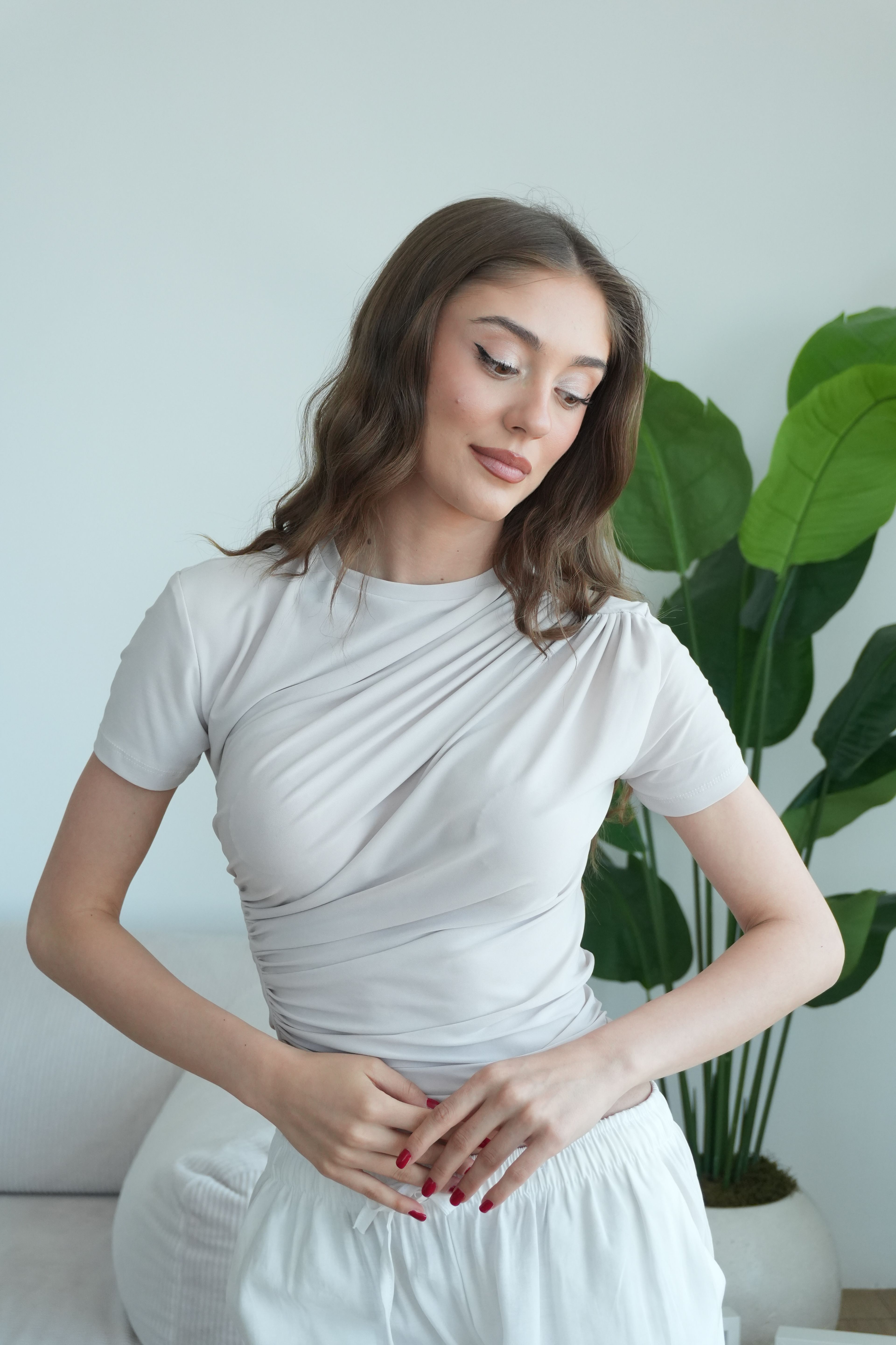 Vanessa Büzgü Detaylı Bluz - Beyaz