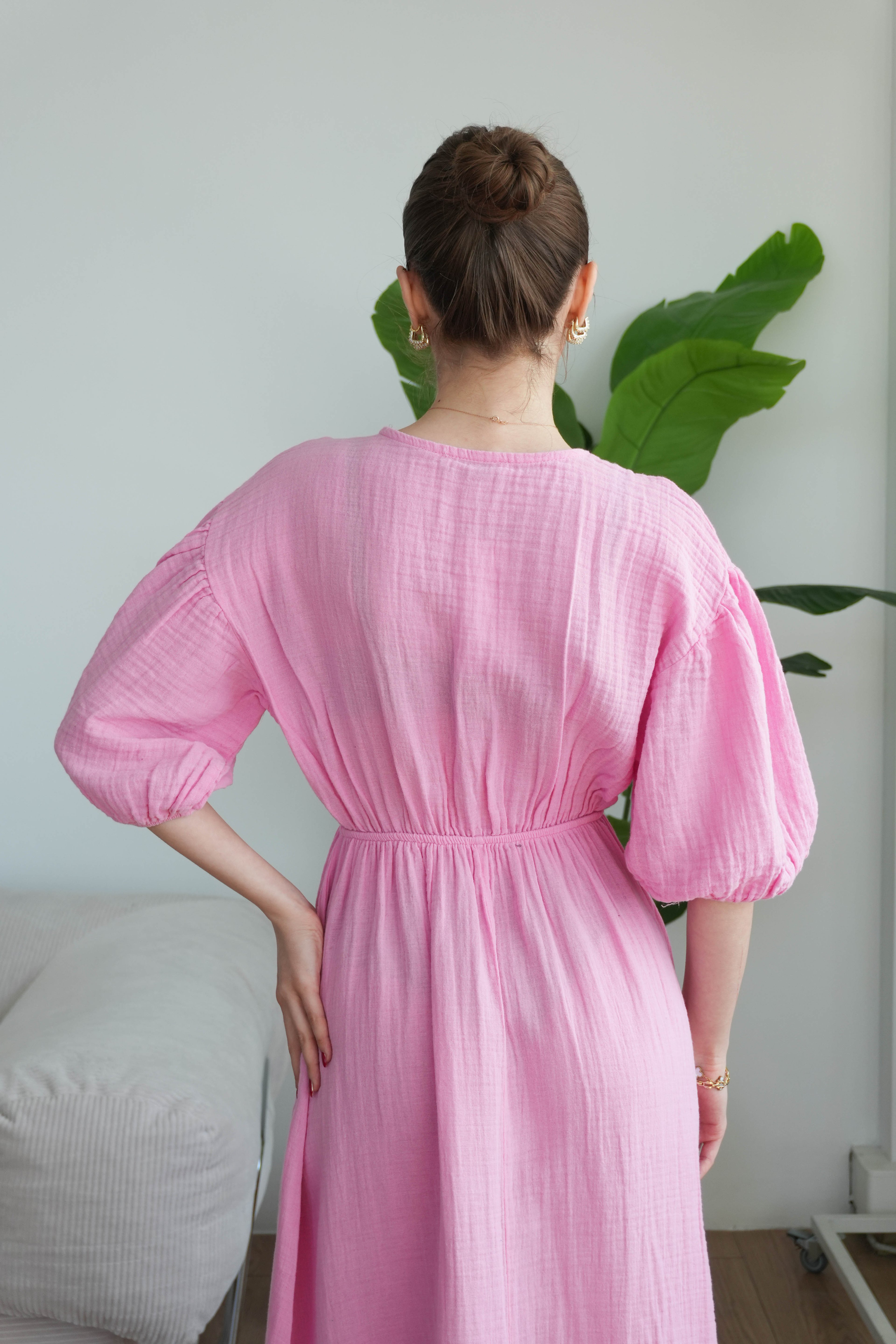 Elaris Pamuklu Müslin Elbise  - Pembe