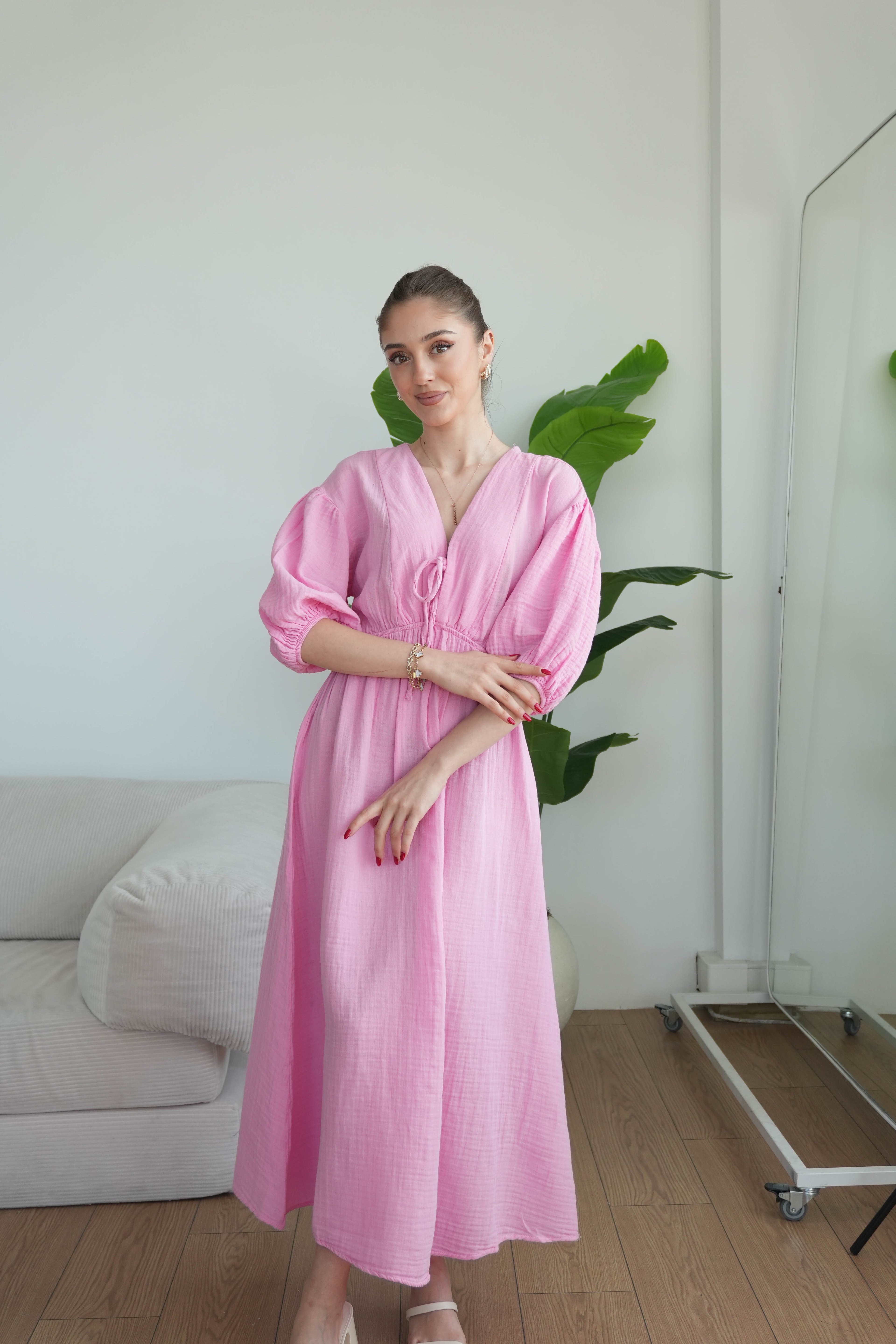 Elaris Pamuklu Müslin Elbise  - Pembe