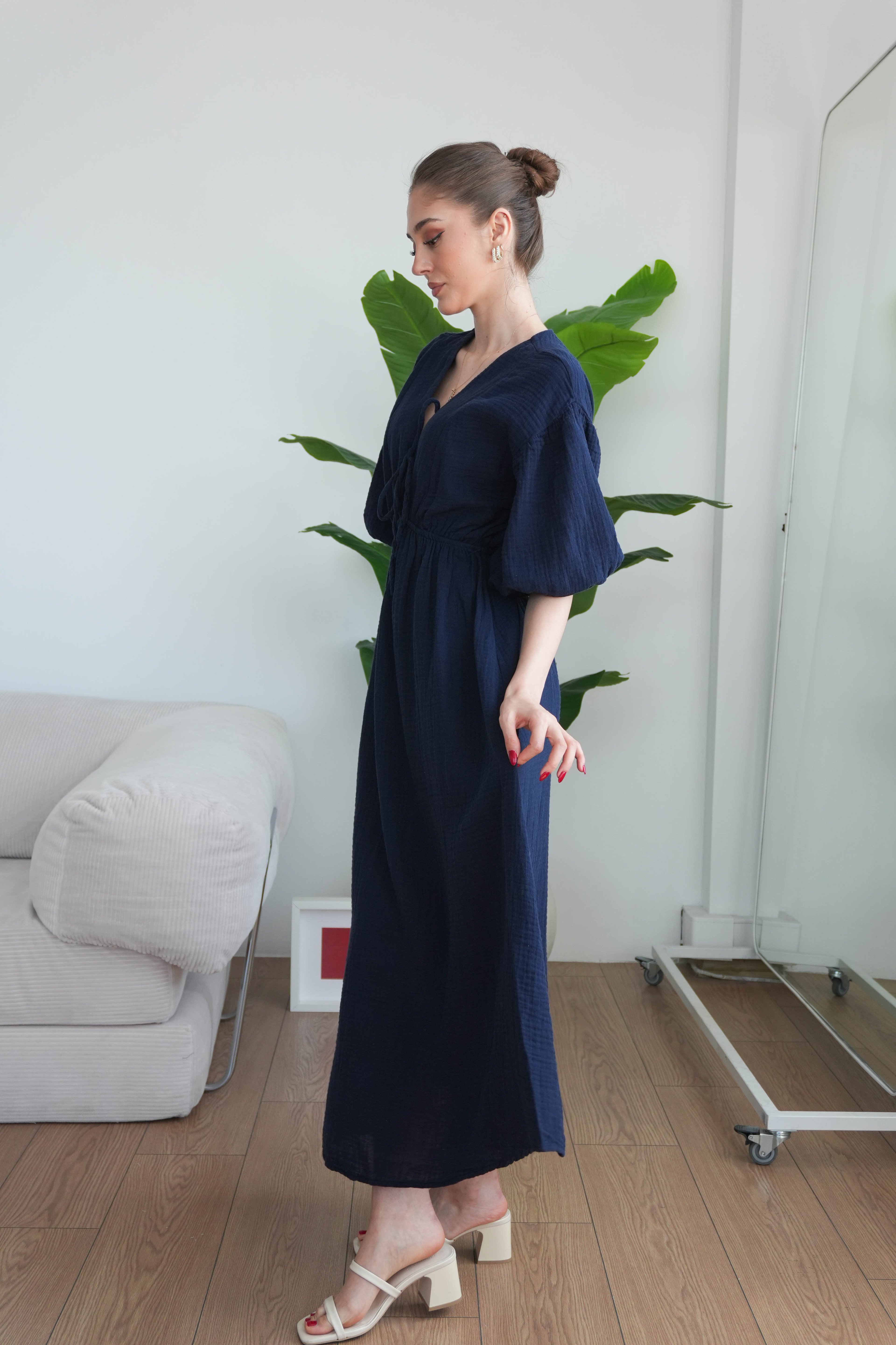 Elaris Pamuklu Müslin Elbise  - Lacivert