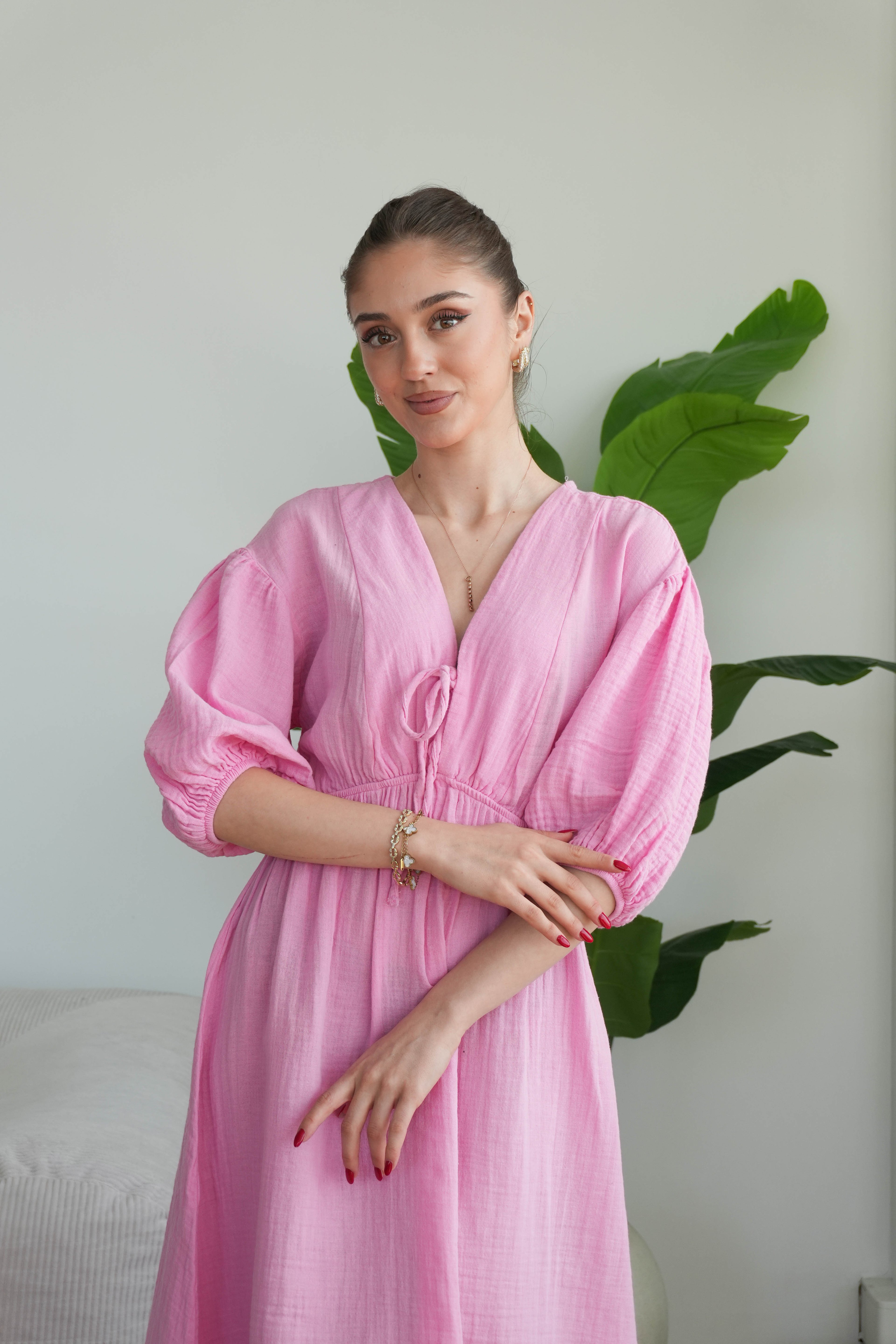 Elaris Pamuklu Müslin Elbise  - Pembe