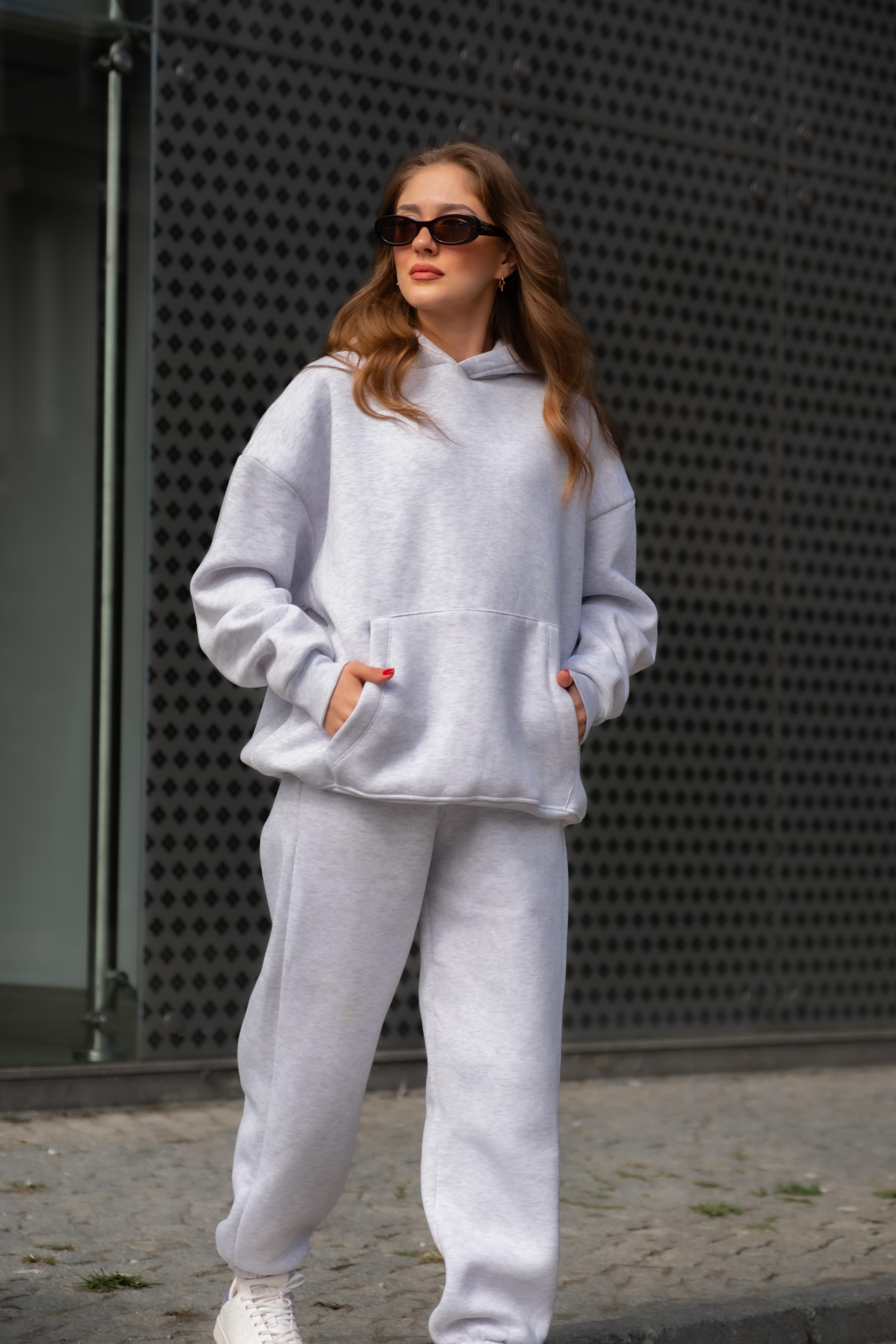 Oversize Unisex Hoodie Eşofman Takımı 3 İplik Şardonlu